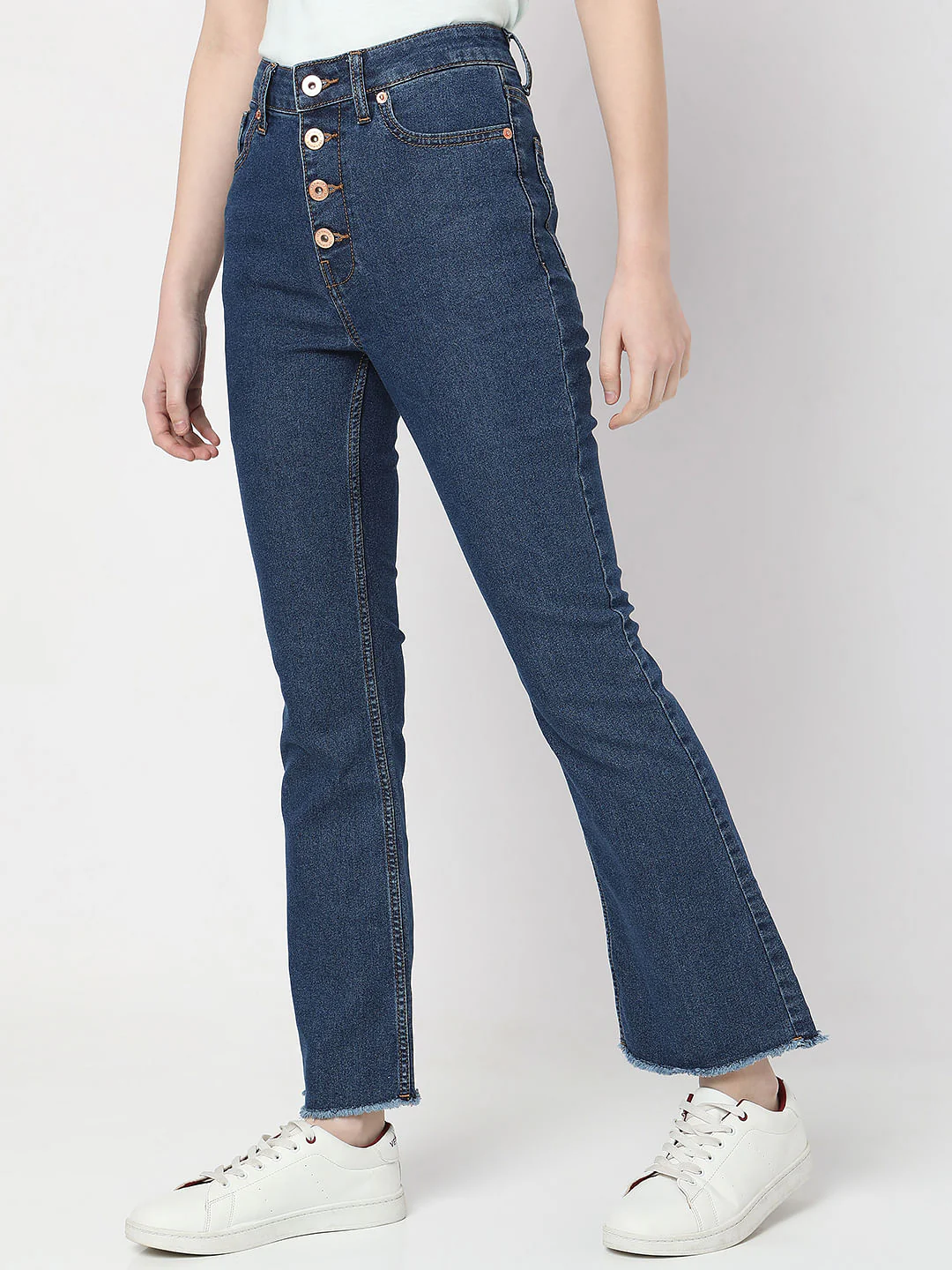 Blue High Rise Buttoned Petra Bootcut Jeans - Image 3