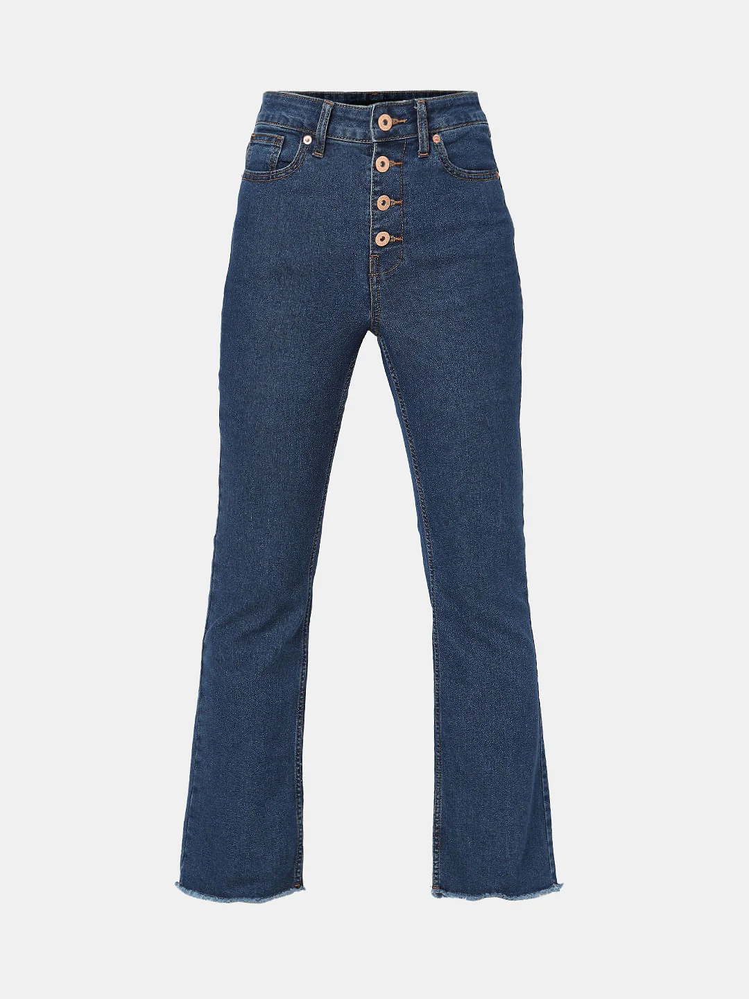 Blue High Rise Buttoned Petra Bootcut Jeans - Image 7