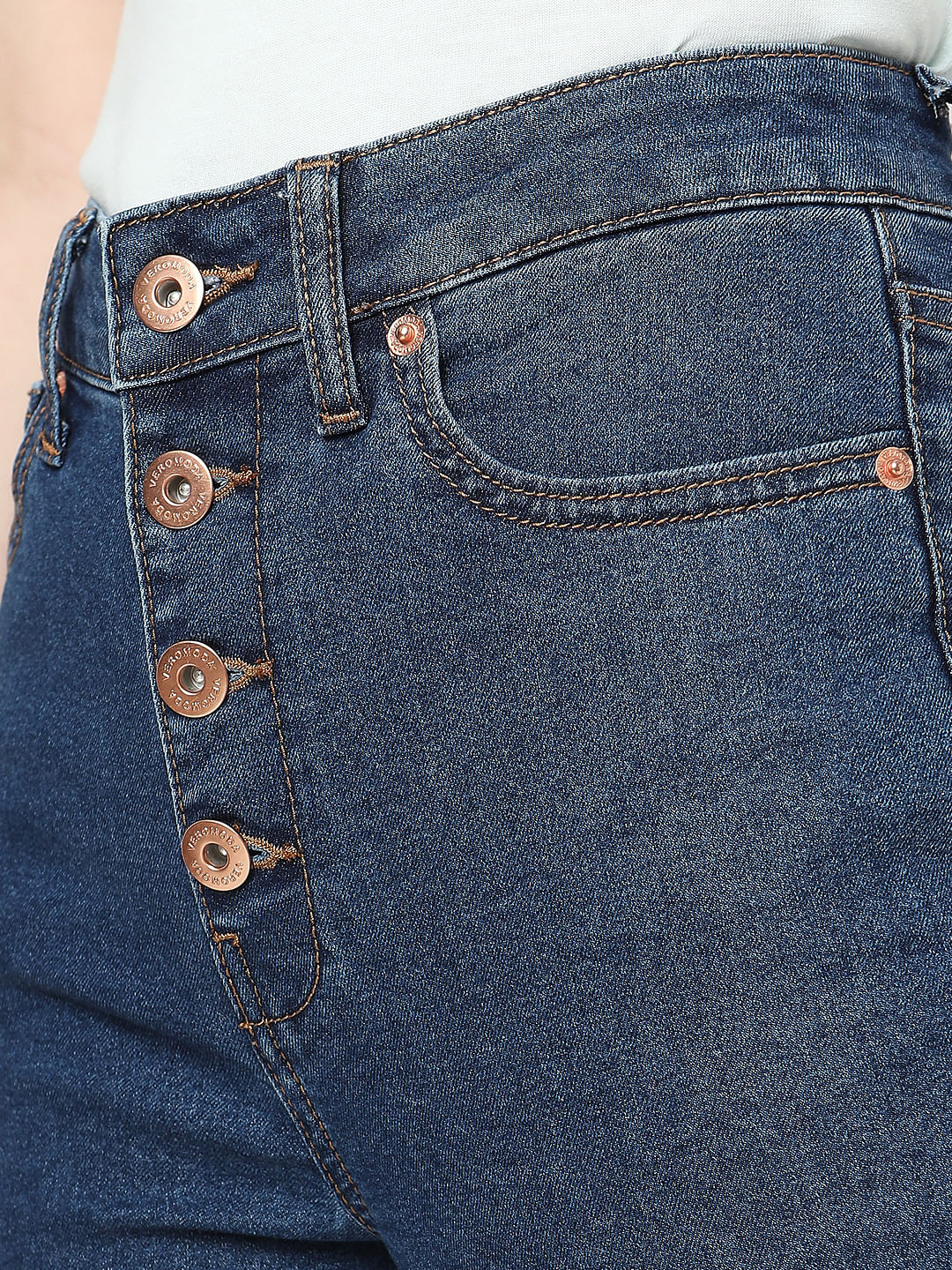 Blue High Rise Buttoned Petra Bootcut Jeans - Image 8