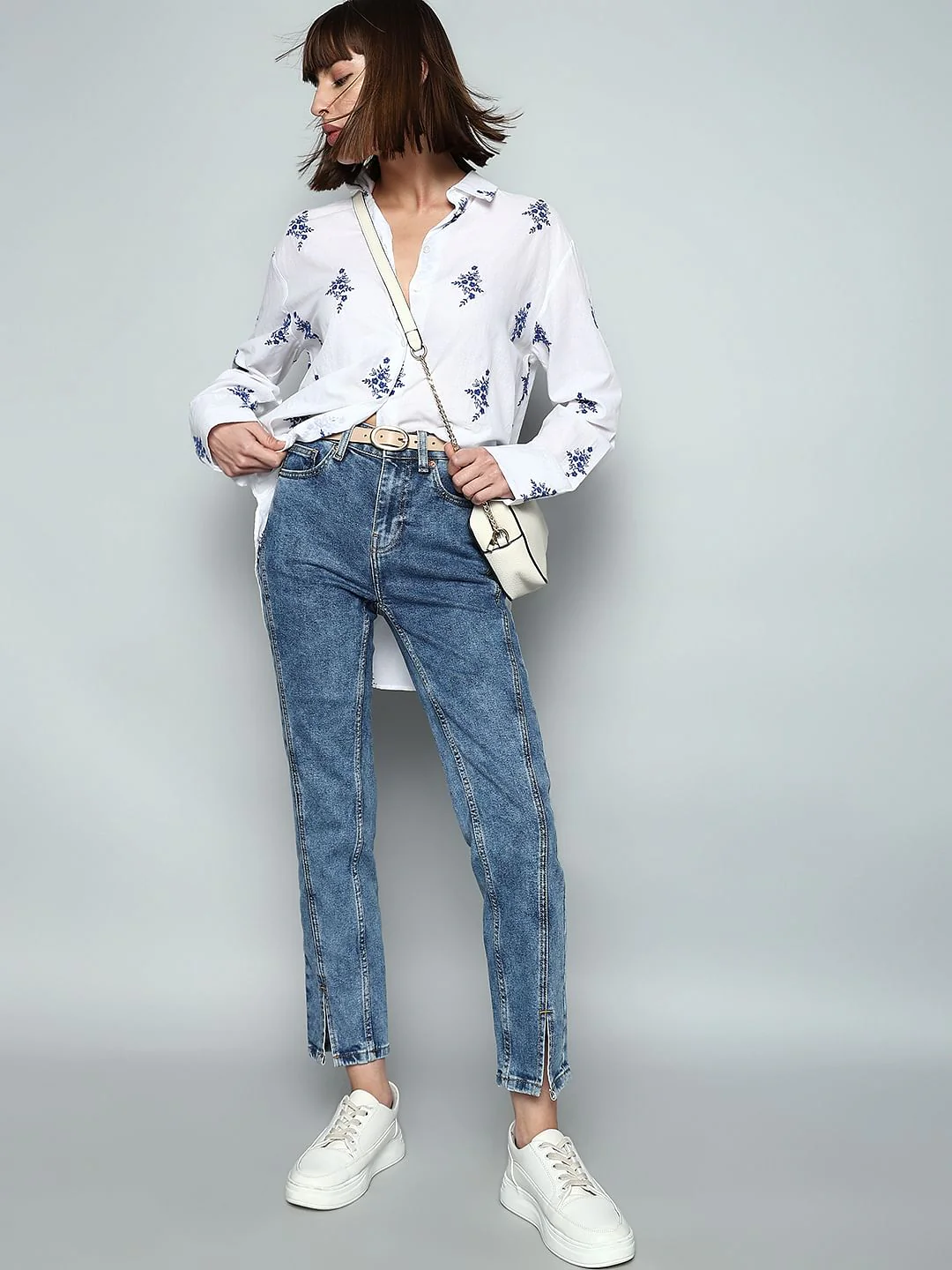 Blue Mid Rise Jade Straight Fit Jeans