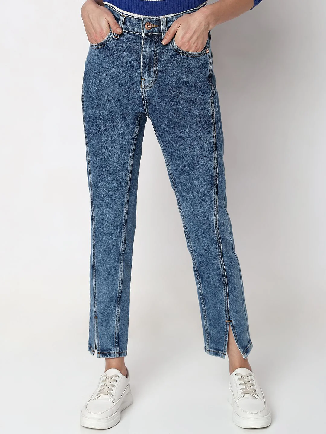 Blue Mid Rise Jade Straight Fit Jeans - Image 2