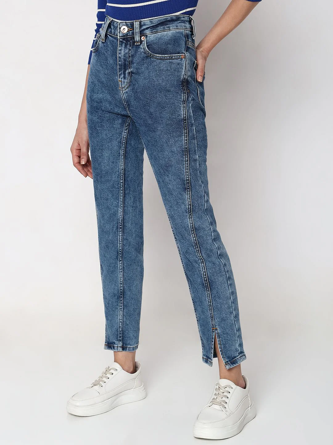 Blue Mid Rise Jade Straight Fit Jeans - Image 3