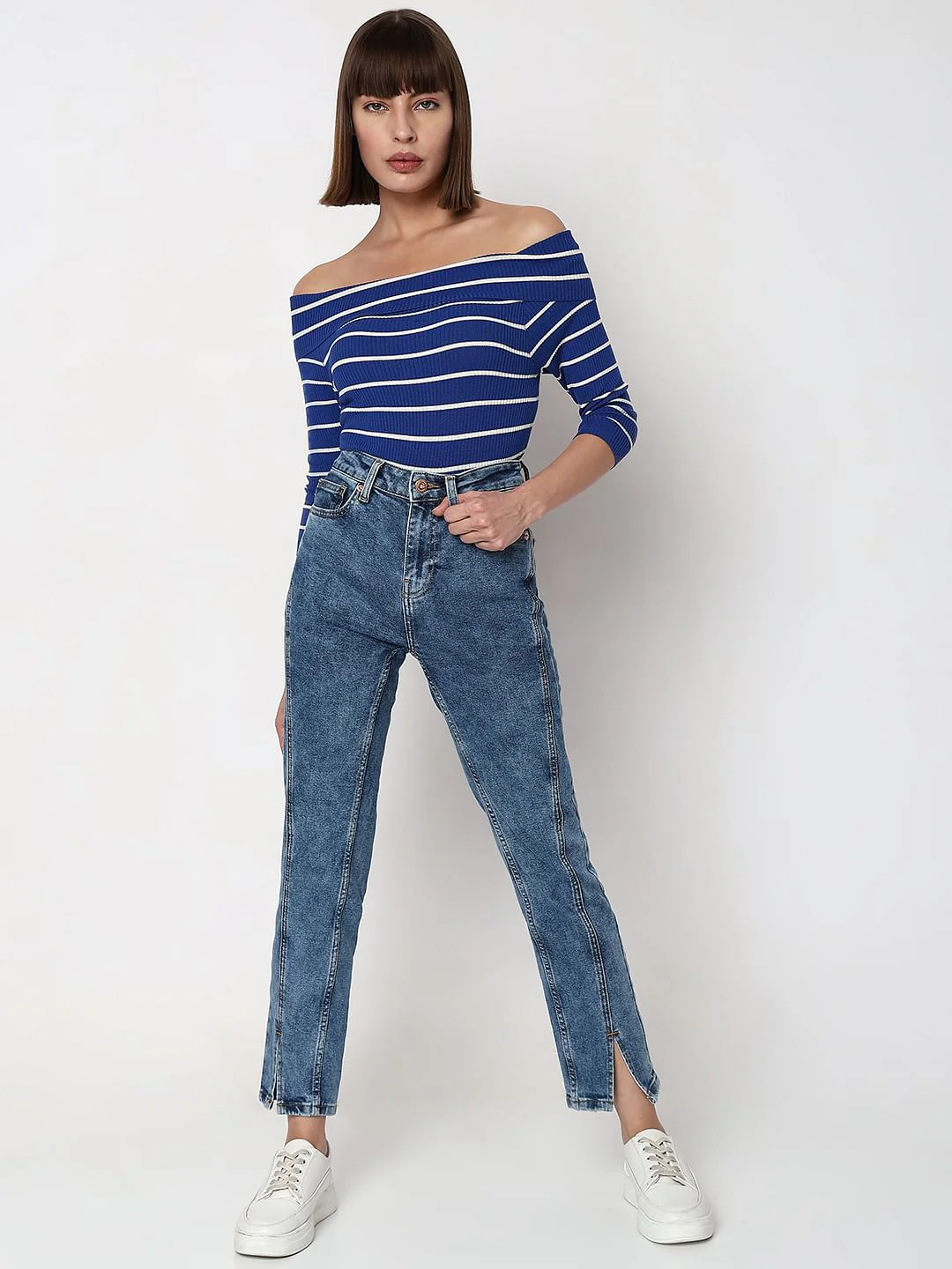 Blue Mid Rise Jade Straight Fit Jeans - Image 5
