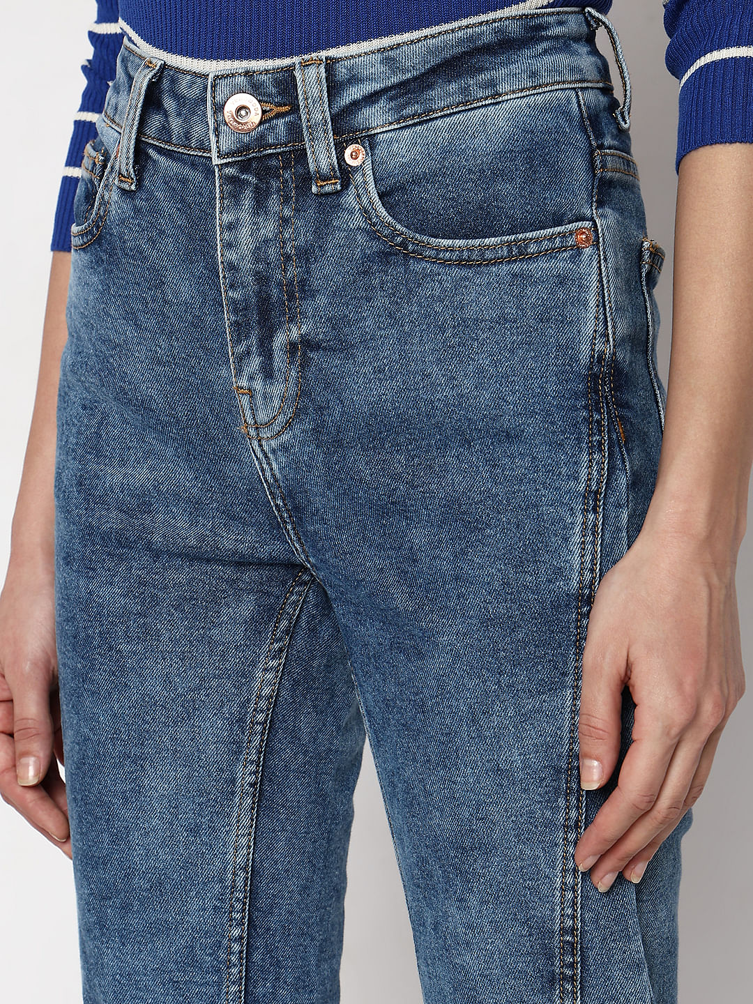 Blue Mid Rise Jade Straight Fit Jeans - Image 6