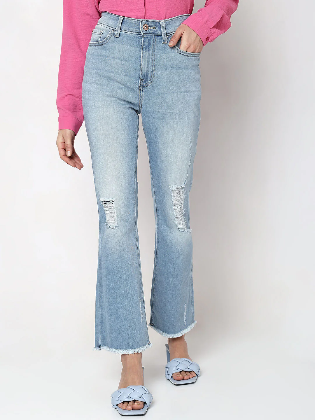 Blue High Rise Distressed Petra Bootcut Jeans - Image 2