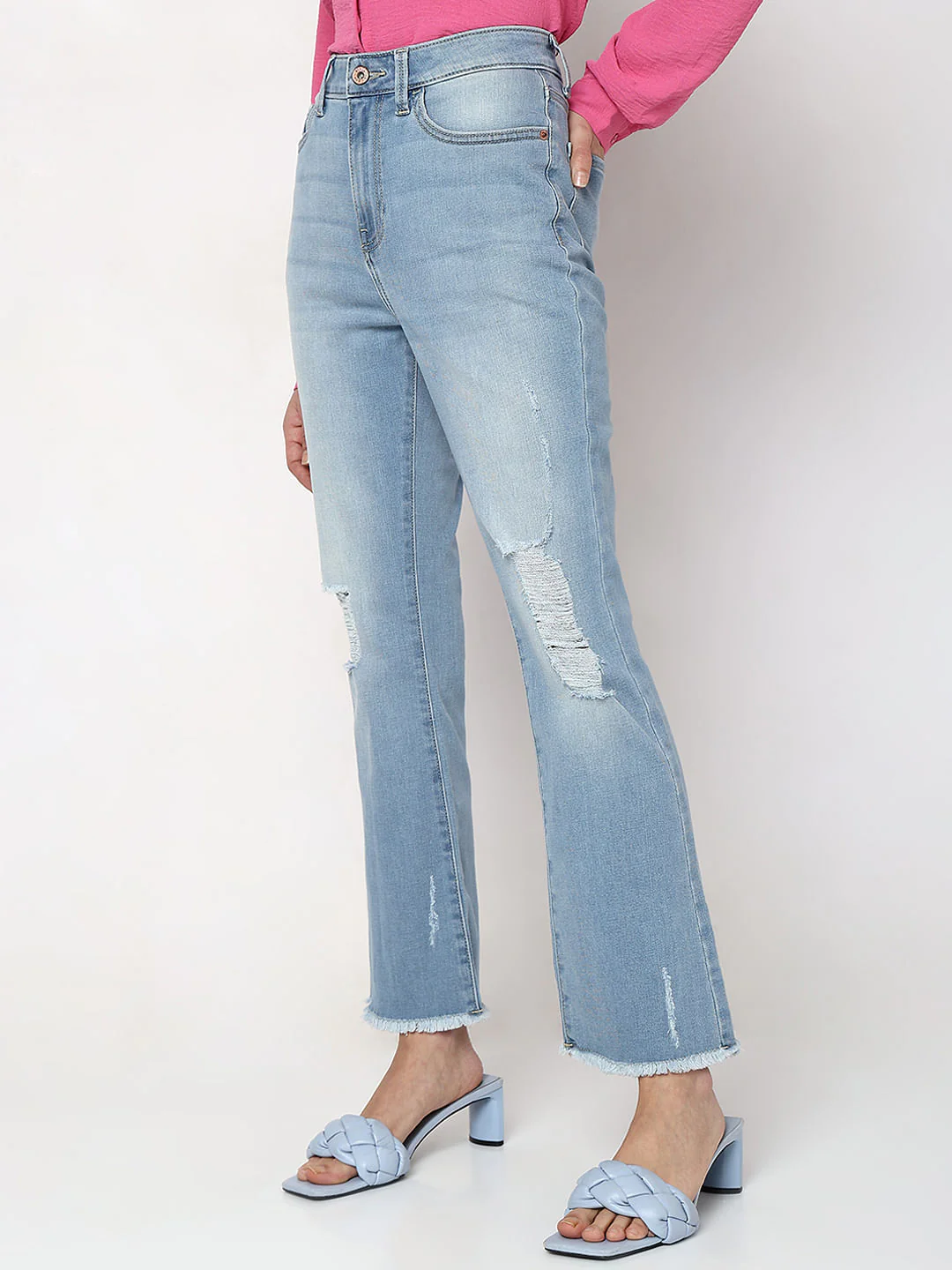 Blue High Rise Distressed Petra Bootcut Jeans - Image 3