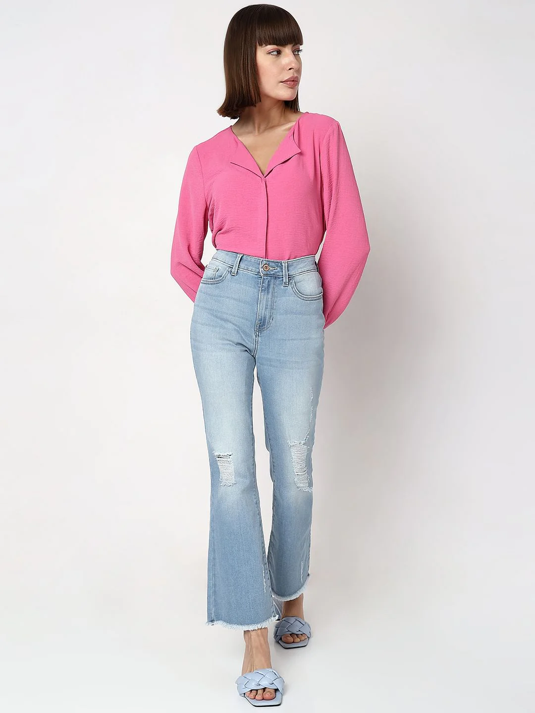 Blue High Rise Distressed Petra Bootcut Jeans - Image 5