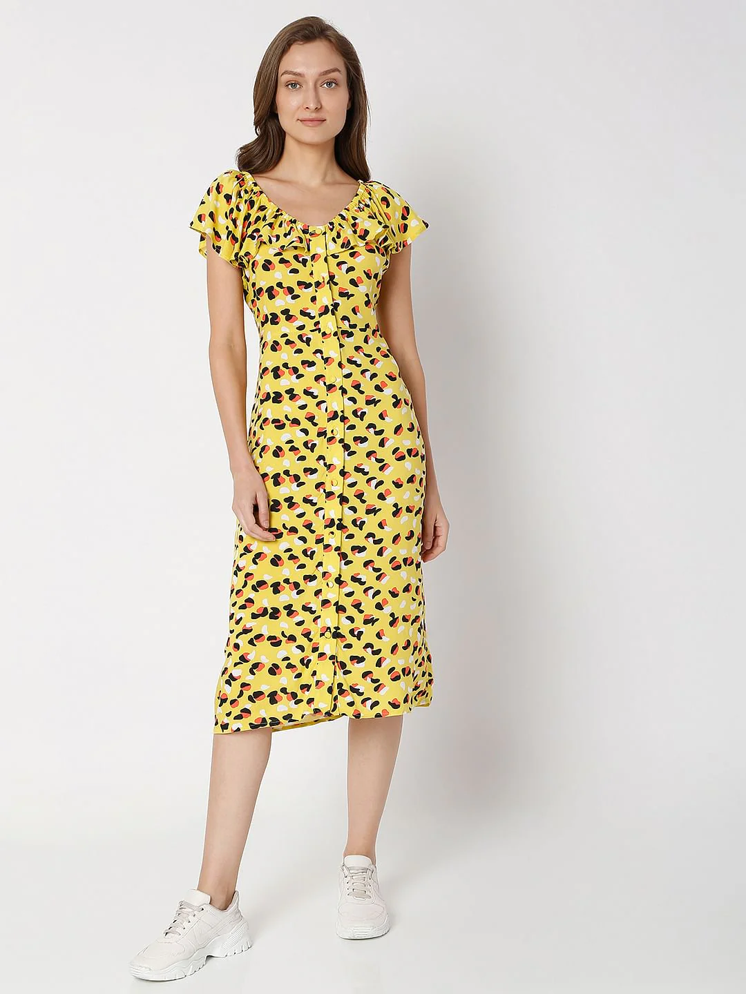 Yellow All Over Print Midi Dress - Image 2