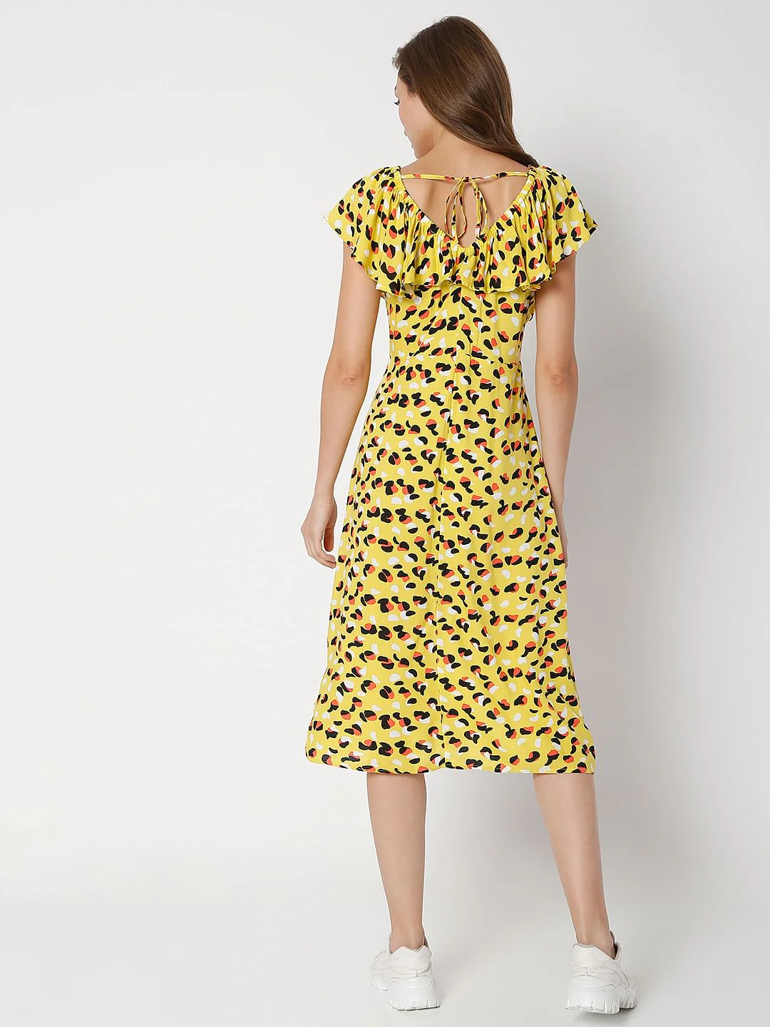 Yellow All Over Print Midi Dress - Image 4