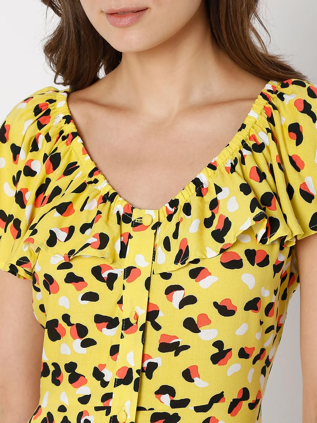Yellow All Over Print Midi Dress - Image 5