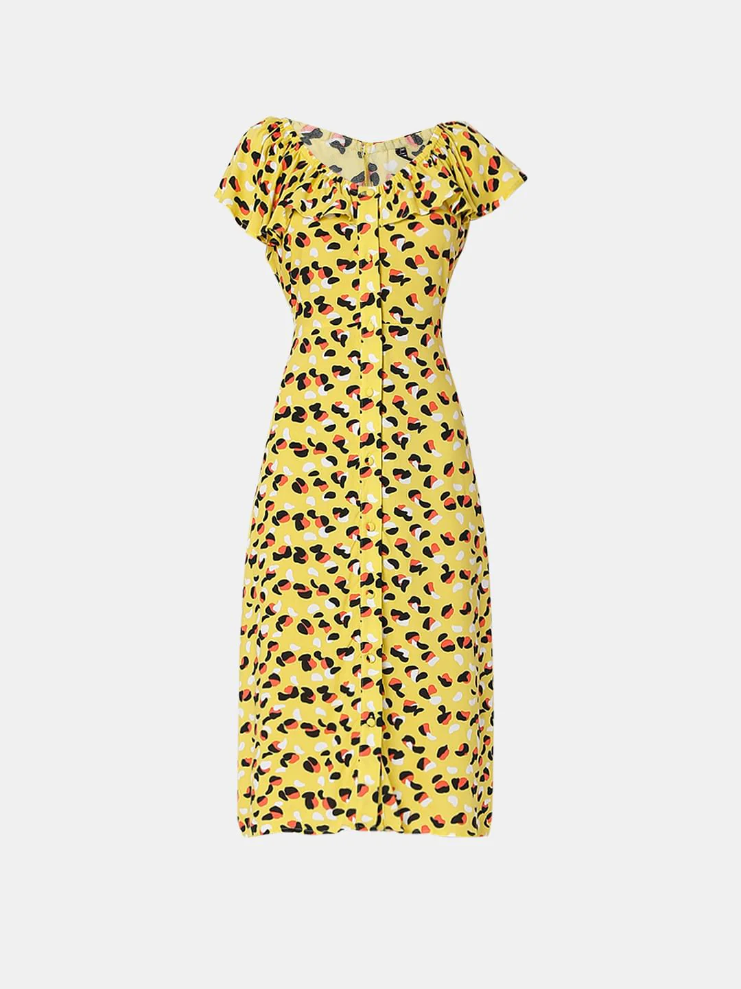 Yellow All Over Print Midi Dress - Image 6
