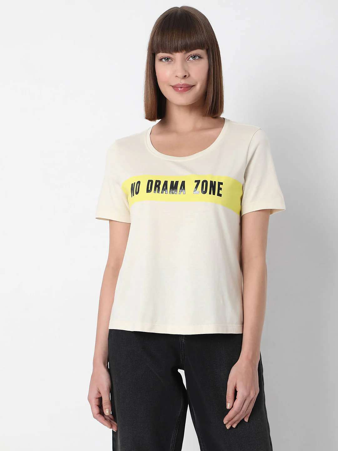 Beige Slogan Print T-Shirt - Image 2