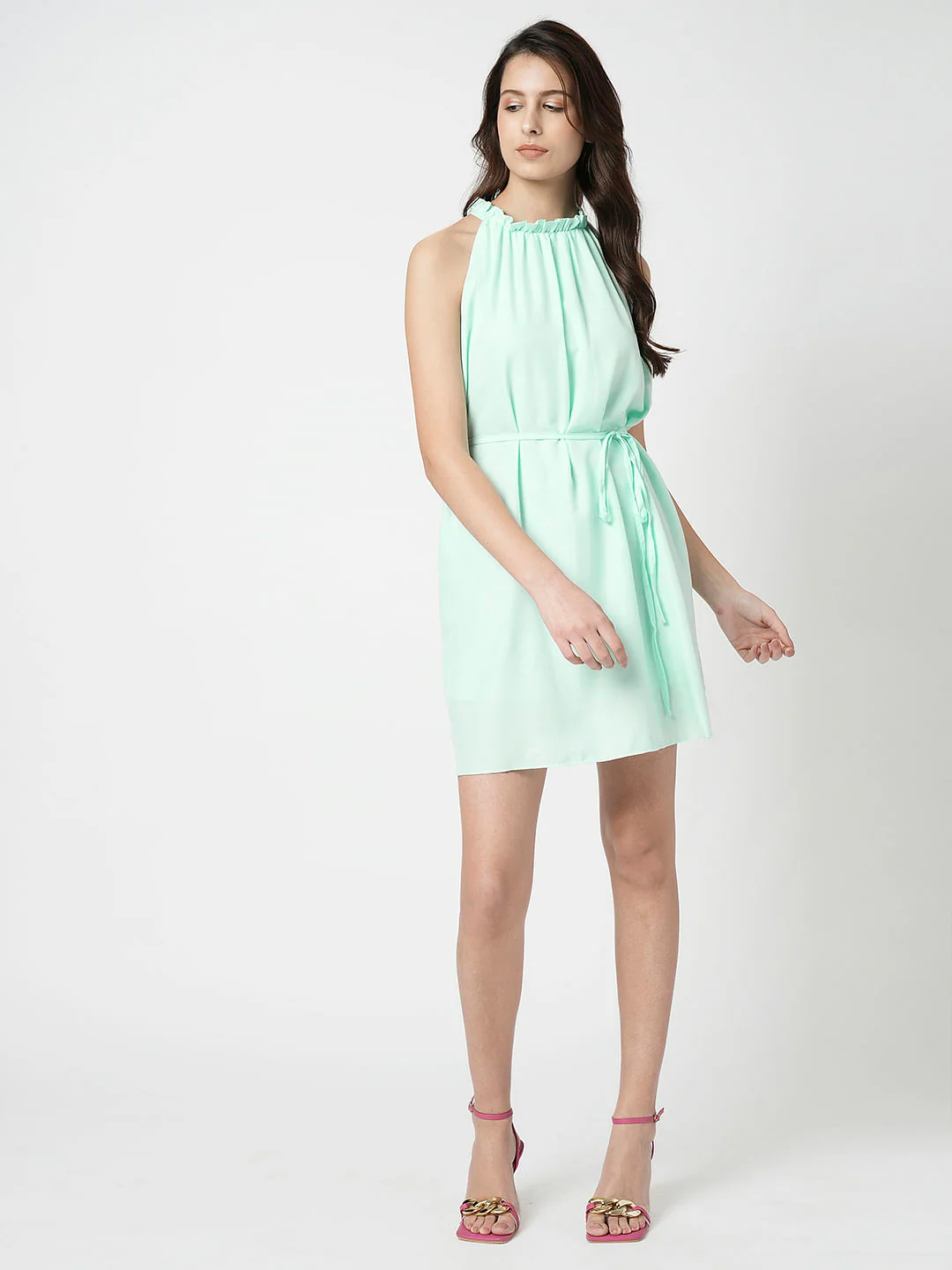 I.Scenery By Vero Moda Mint Green Halter Neck Dress - Image 2