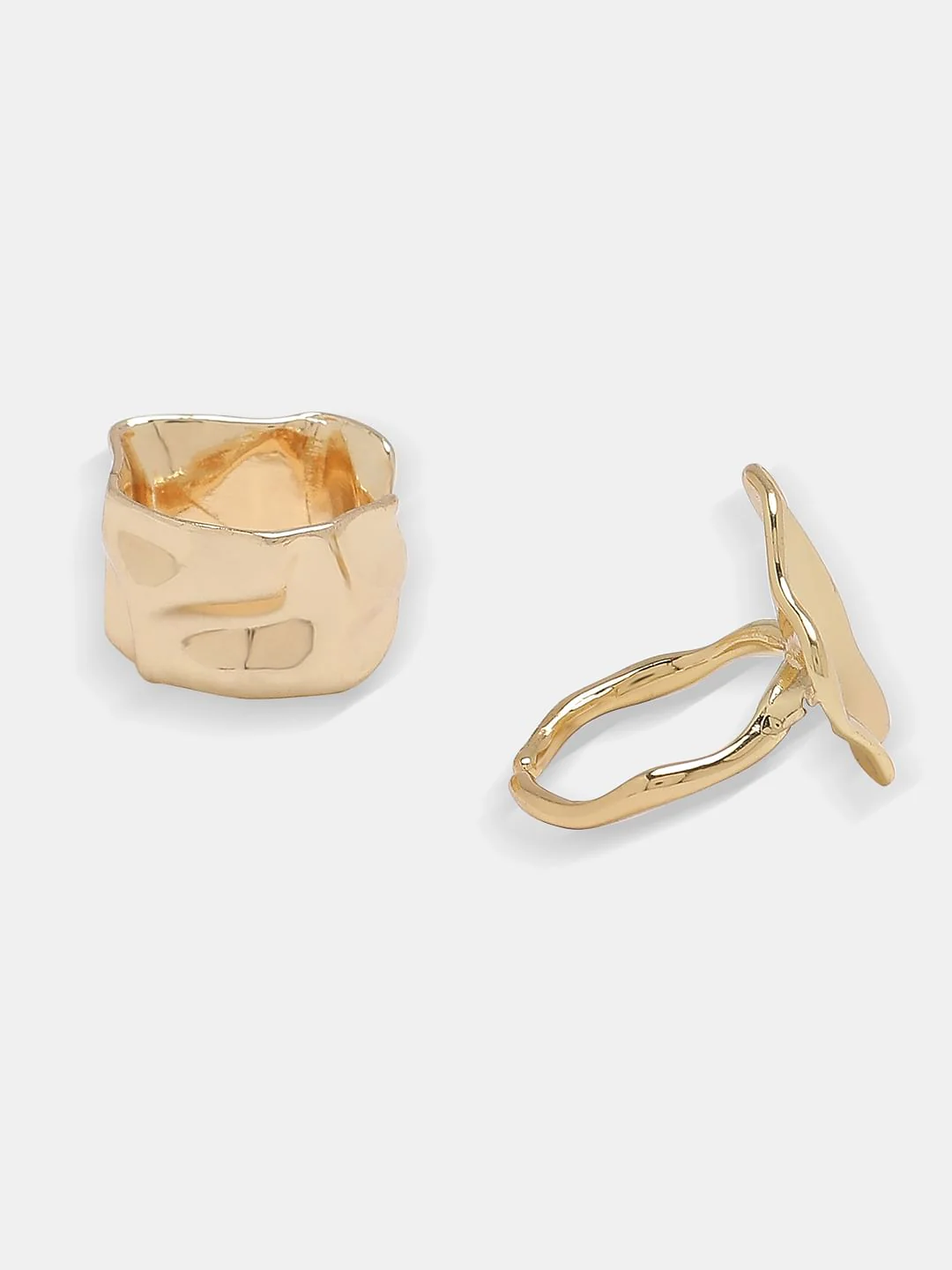 Golden Pack Of 2 Hammered Effect Rings - Image 3