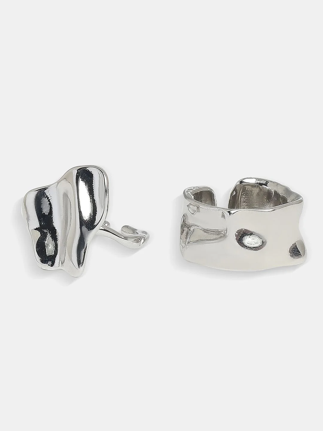 Silver Pack Of 2 Hammered Effect Rings - Image 2