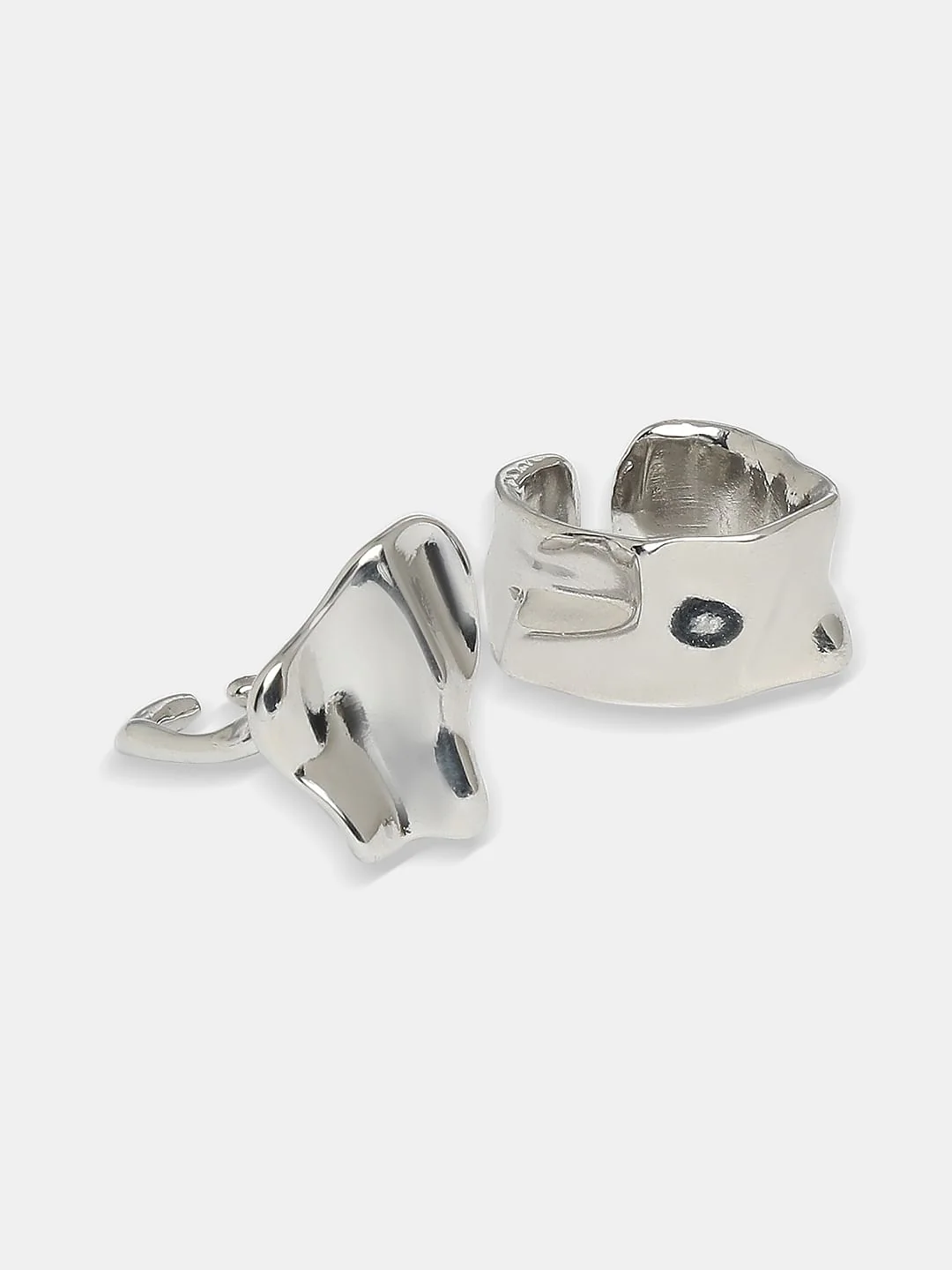 Silver Pack Of 2 Hammered Effect Rings - Image 3