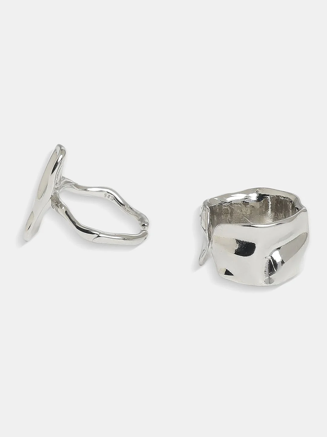 Silver Pack Of 2 Hammered Effect Rings - Image 4