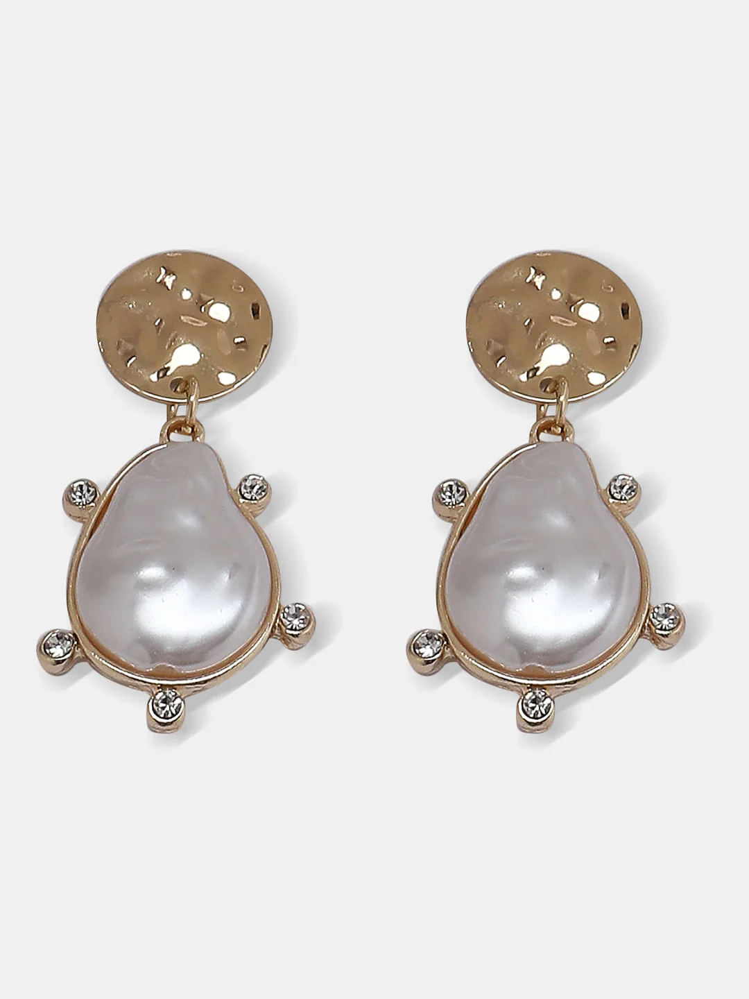 Gold Pearl Embellished Drop Earrings - Image 2