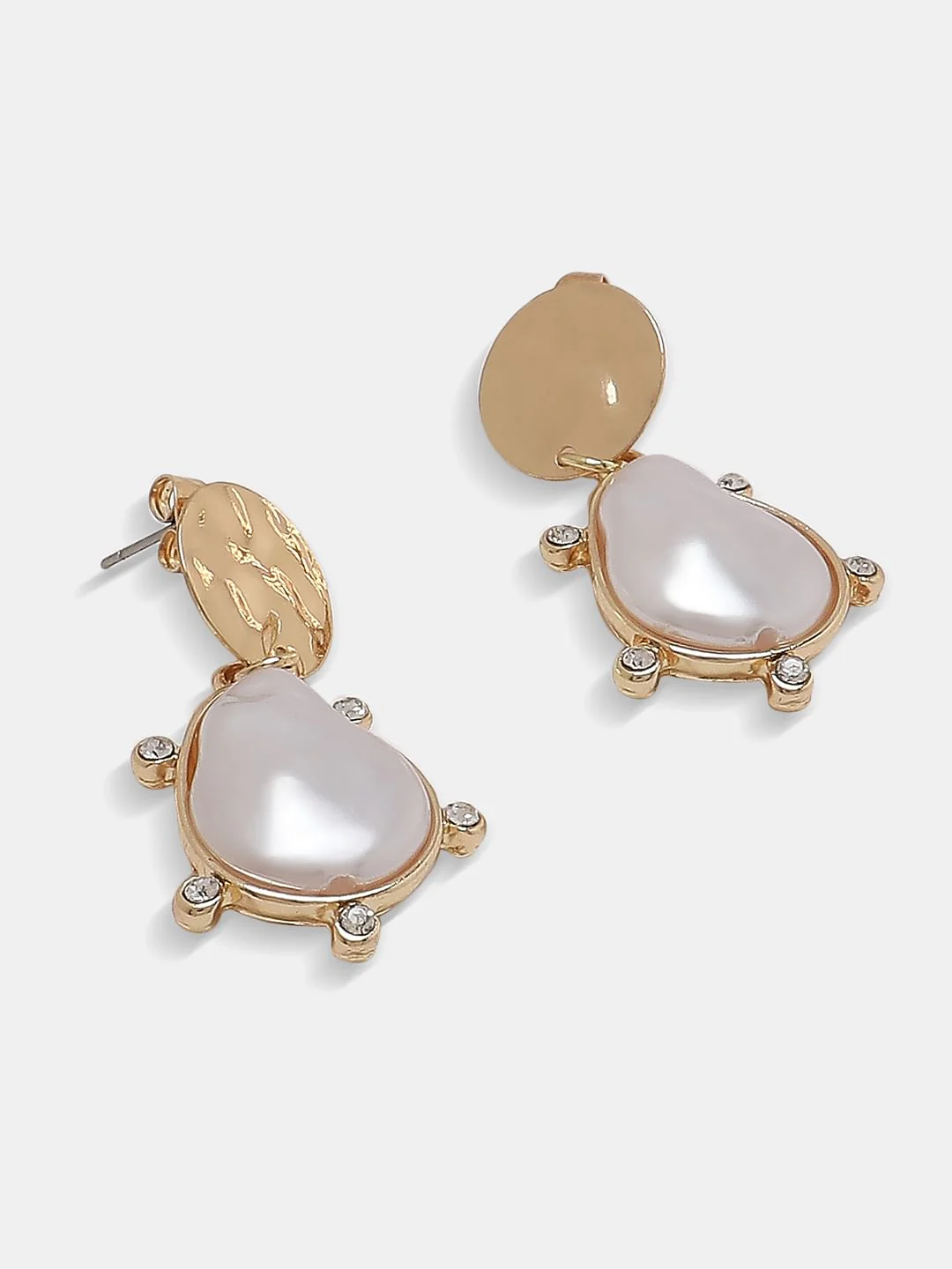 Gold Pearl Embellished Drop Earrings - Image 3