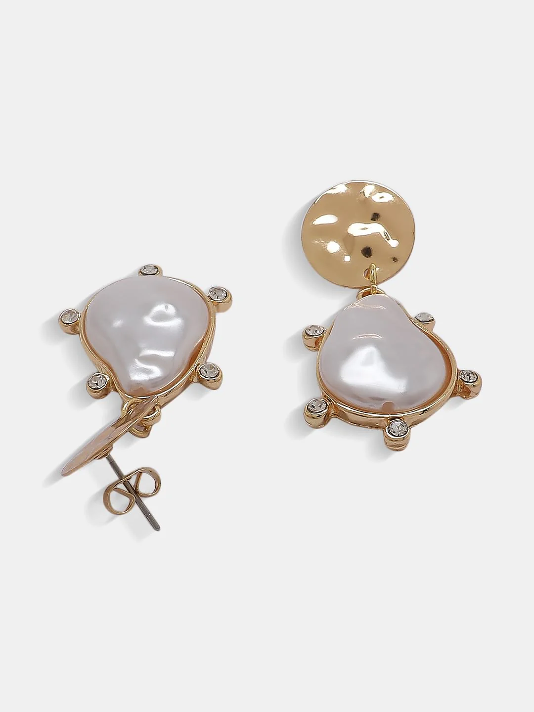 Gold Pearl Embellished Drop Earrings - Image 4