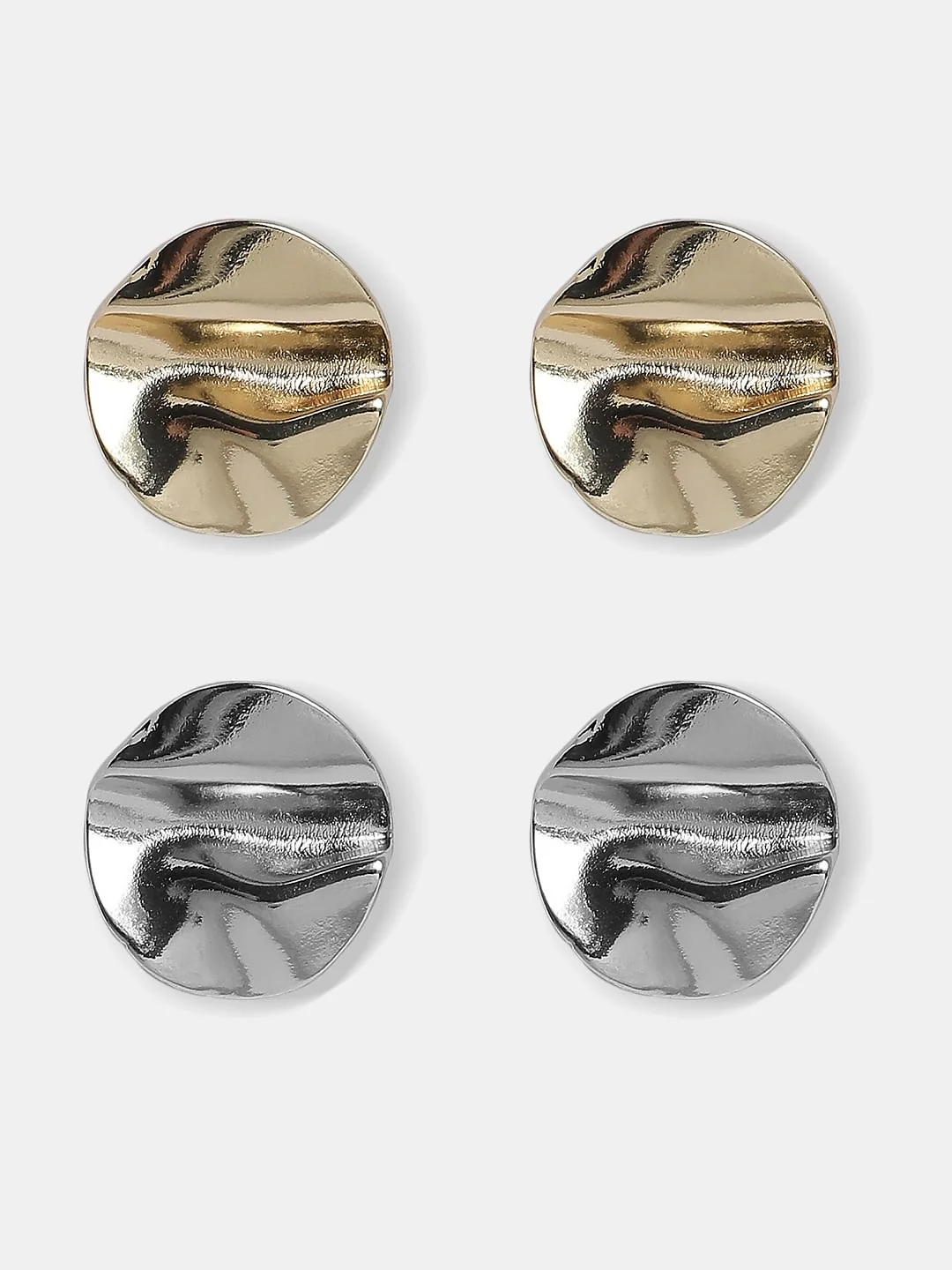 Pack Of 2 Round Plate Earrings - Gold & Silver - Image 2