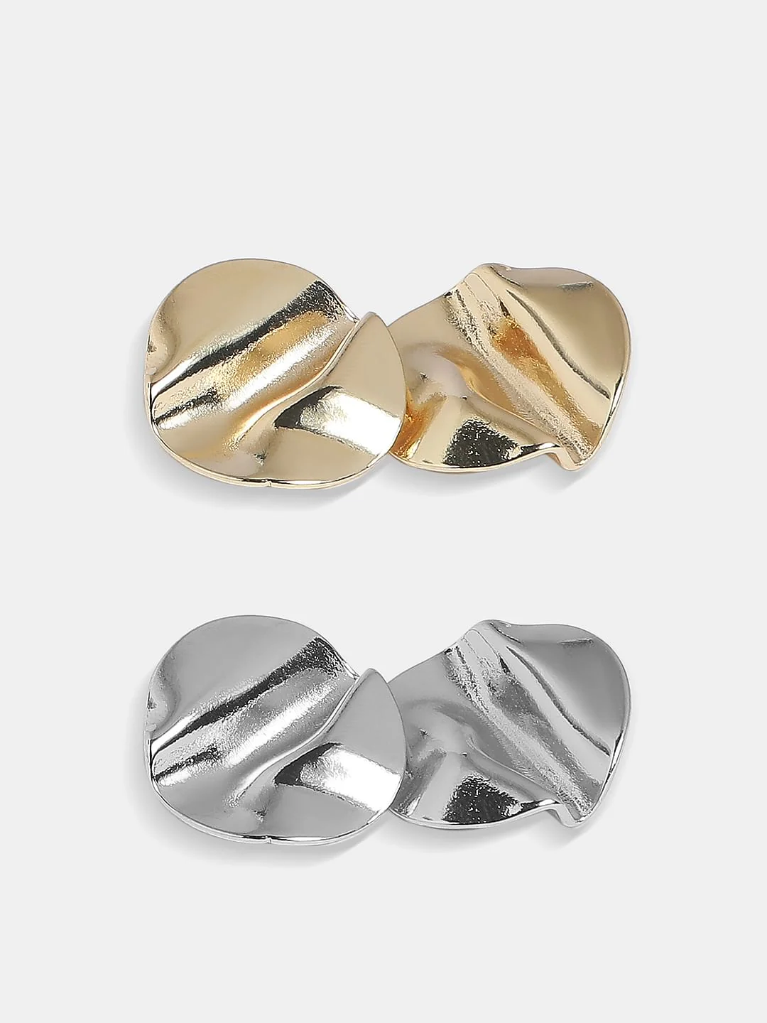 Pack Of 2 Round Plate Earrings - Gold & Silver - Image 4