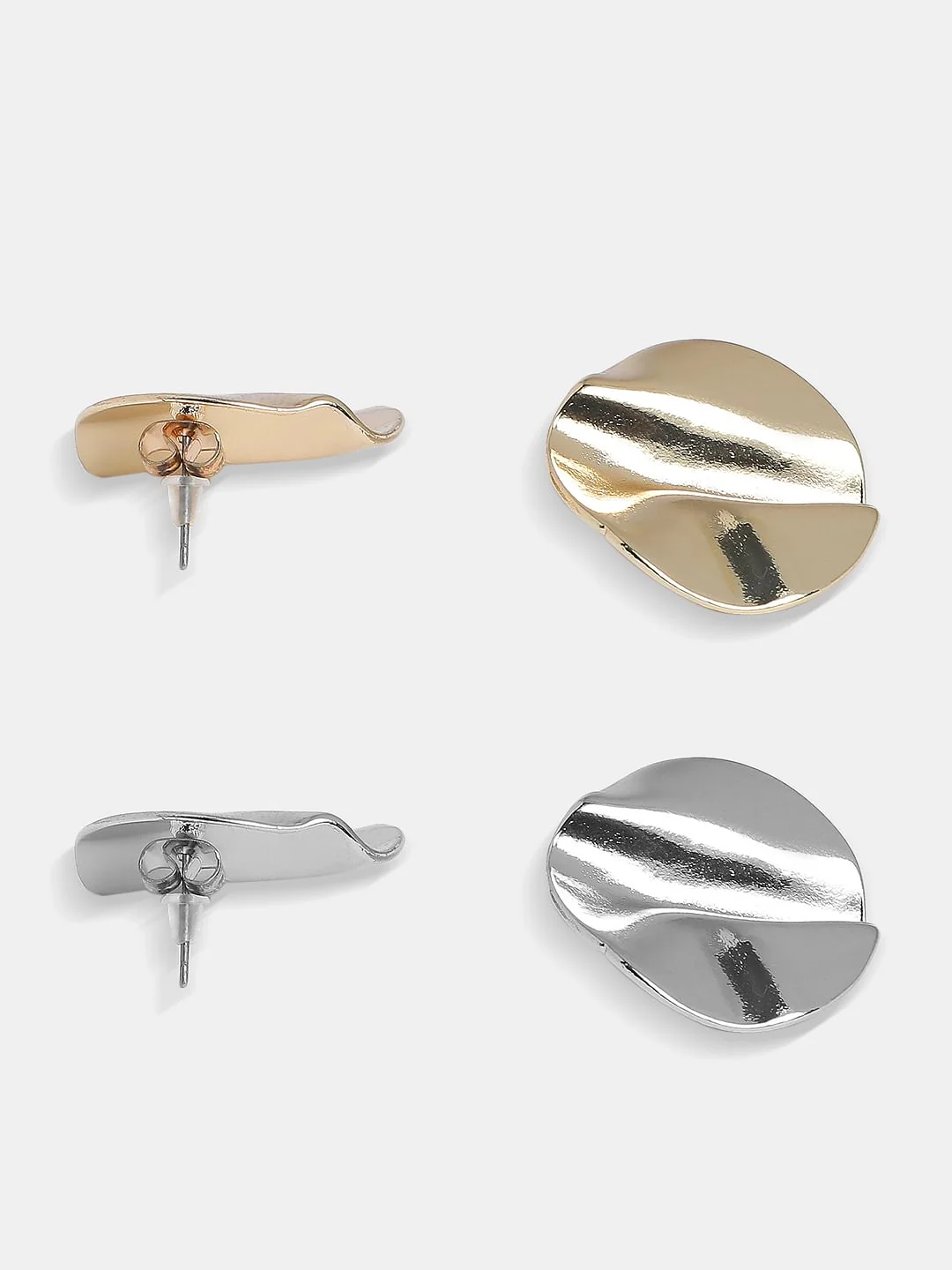 Pack Of 2 Round Plate Earrings - Gold & Silver - Image 5