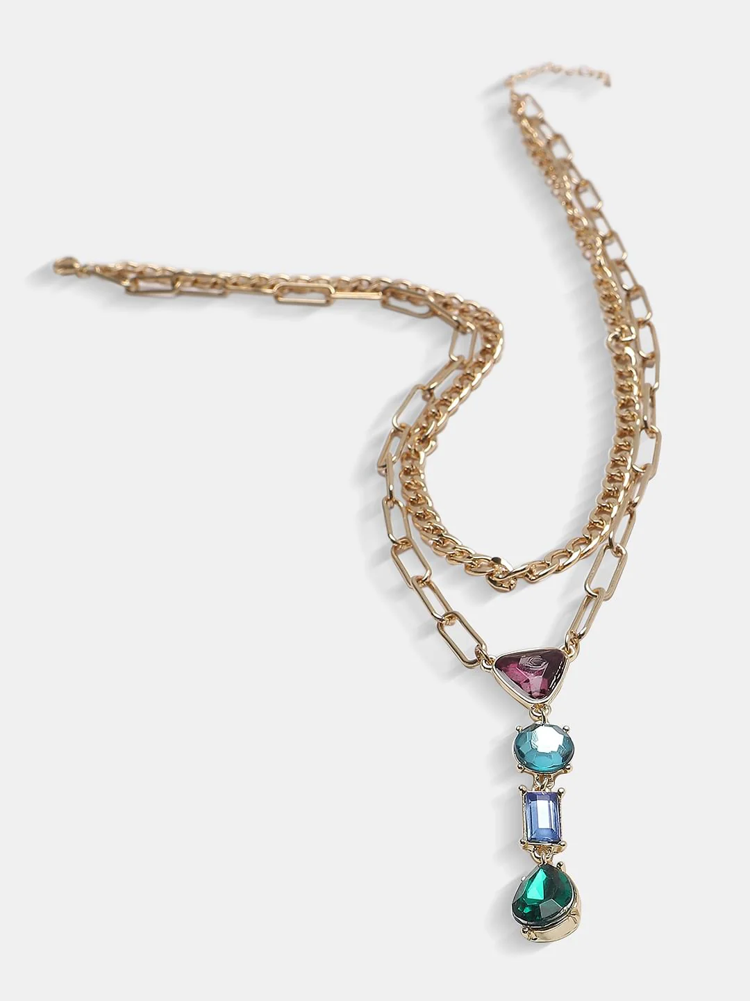 Golden Gemstone Detail Layered Necklace - Image 3