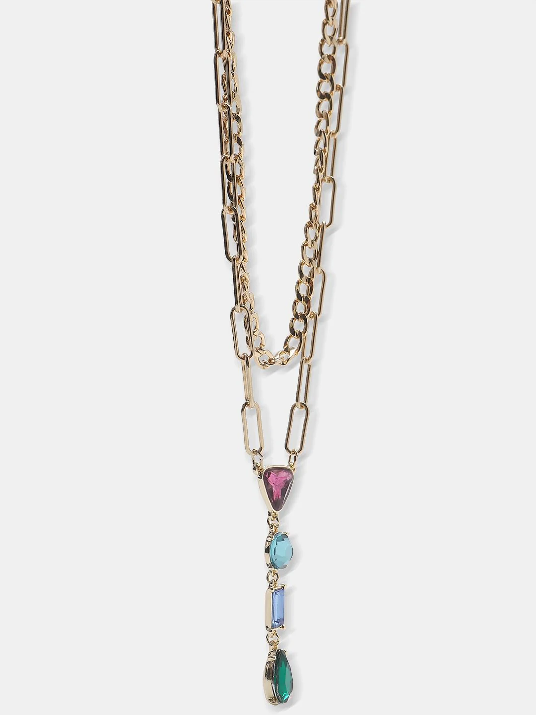Golden Gemstone Detail Layered Necklace - Image 4