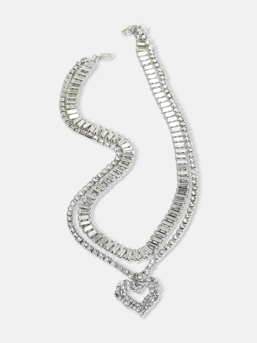 Silver Crystal Layered Necklace - Image 4