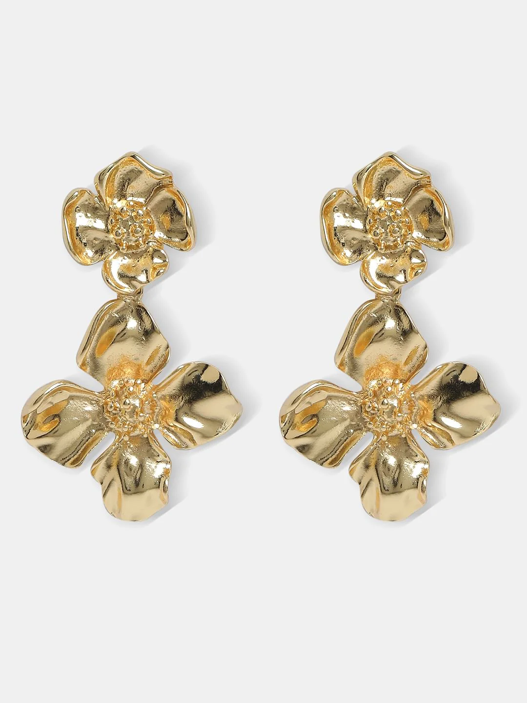 Golden Flower Shaped Drop Earrings - Image 2