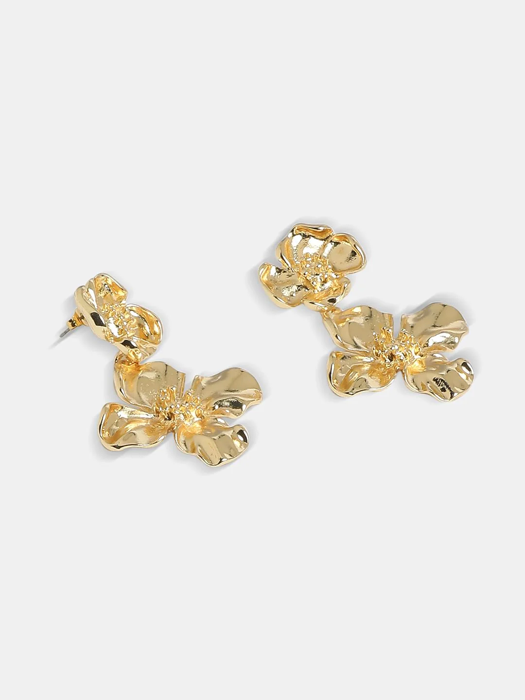 Golden Flower Shaped Drop Earrings - Image 3