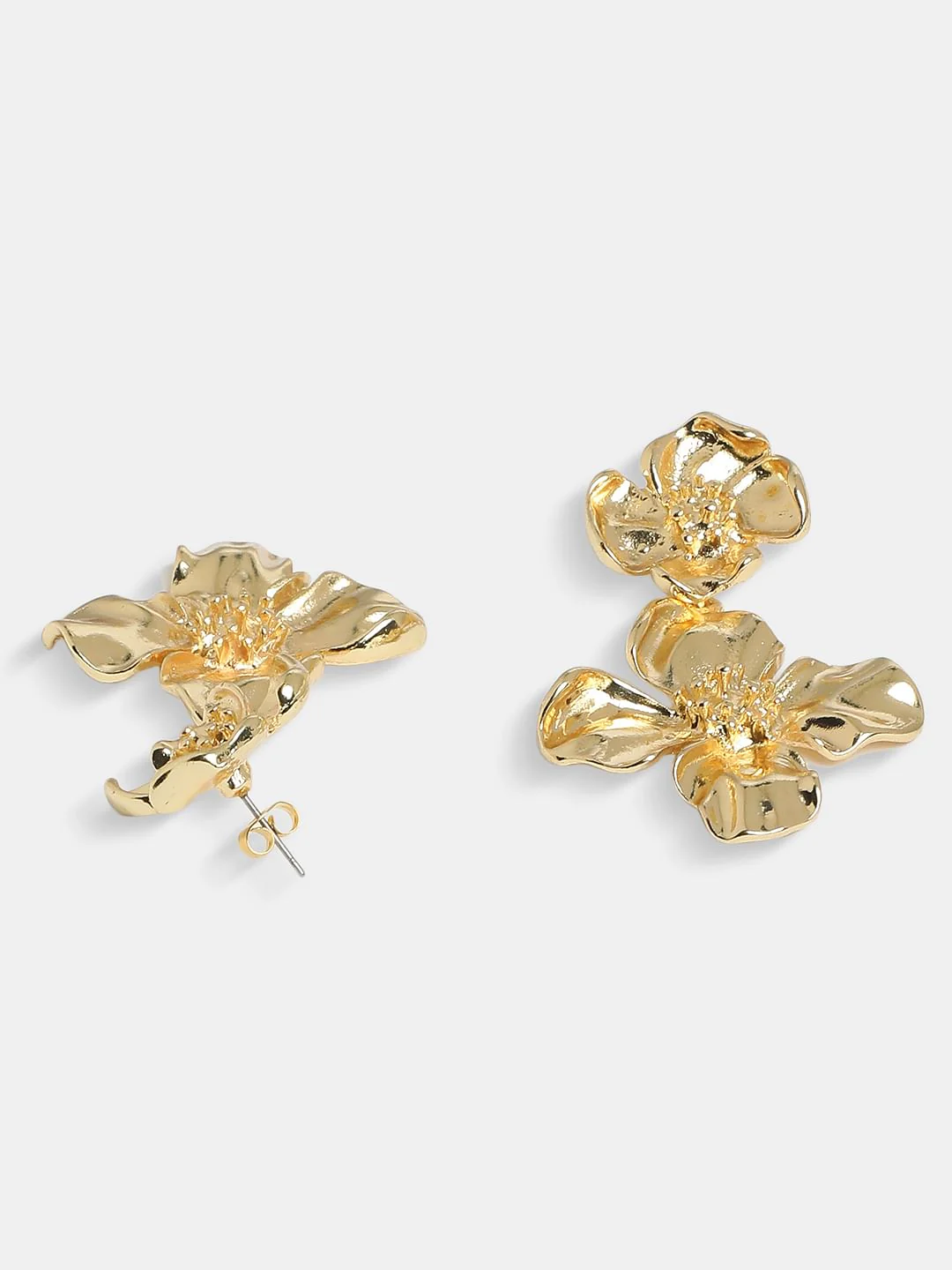 Golden Flower Shaped Drop Earrings - Image 4