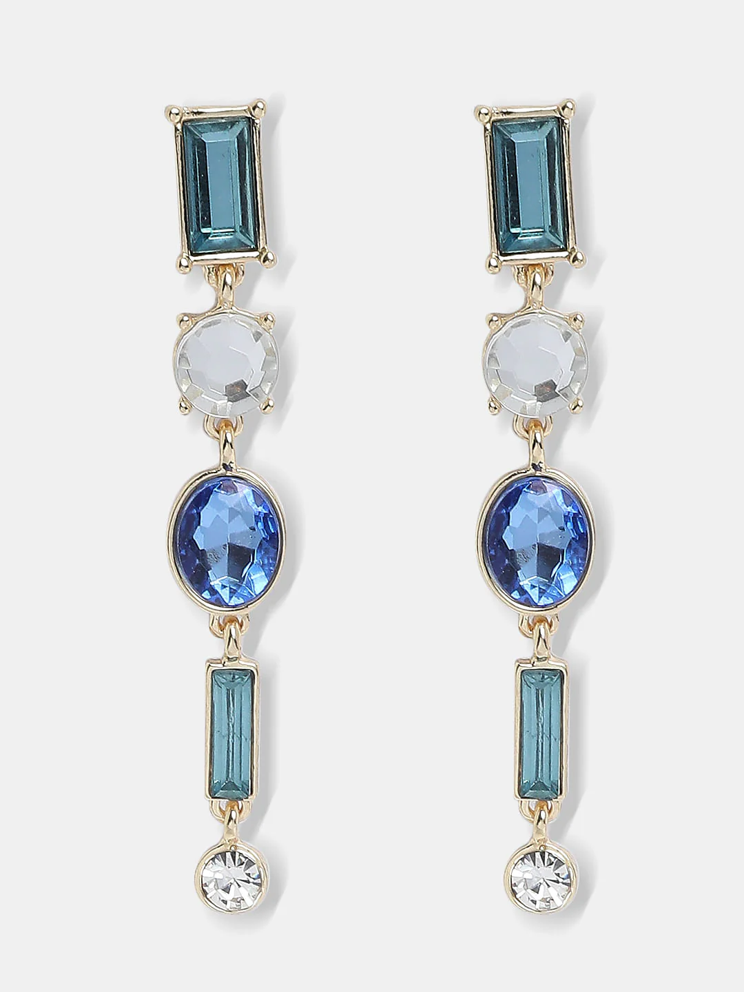Blue Gemstone Long Drop Earrings - Image 2