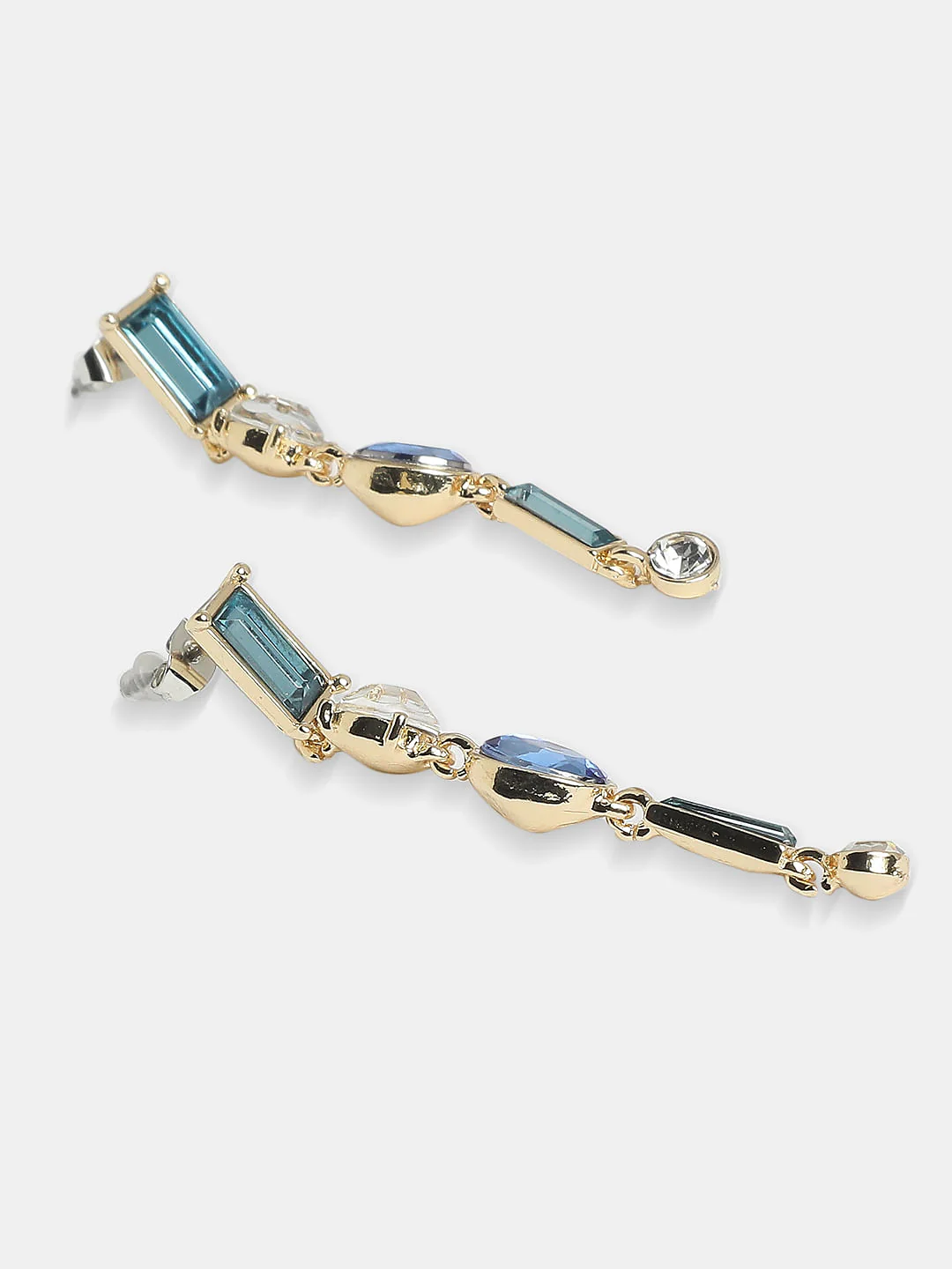 Blue Gemstone Long Drop Earrings - Image 3