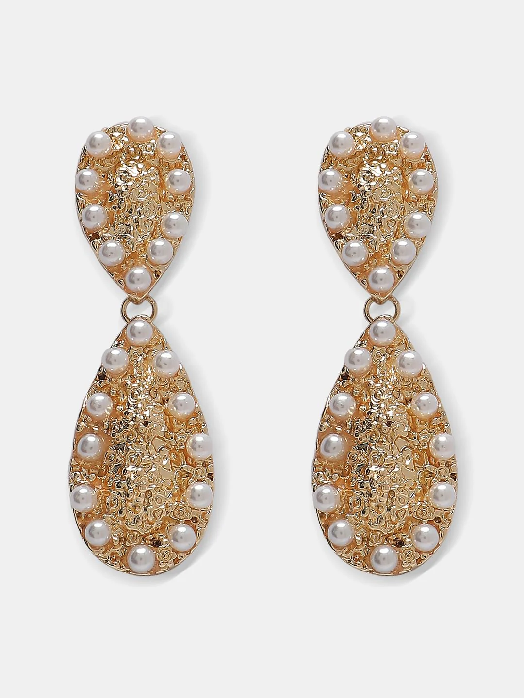 Golden Teardrop Pearl Drop Earrings - Image 2