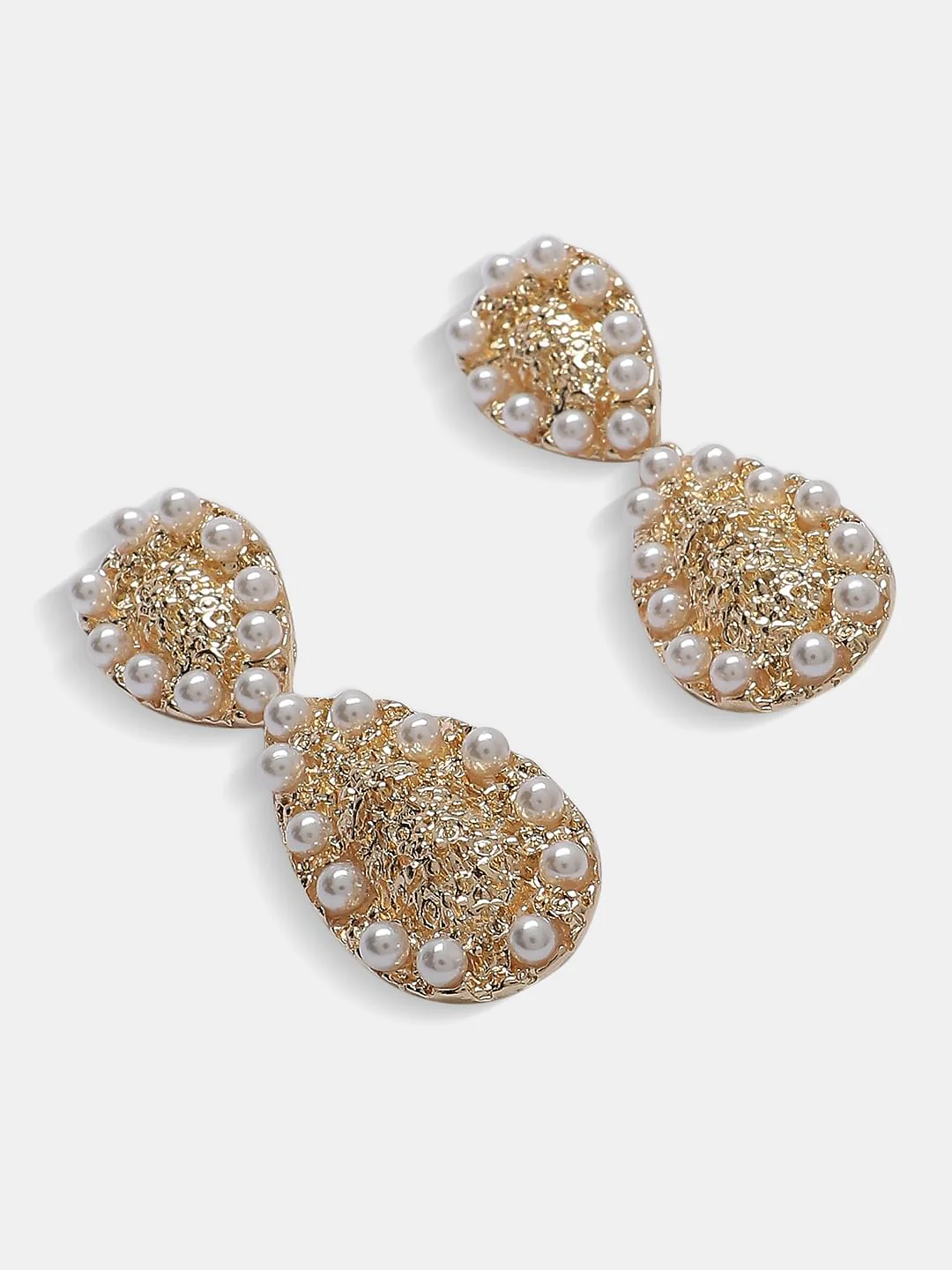 Golden Teardrop Pearl Drop Earrings - Image 3