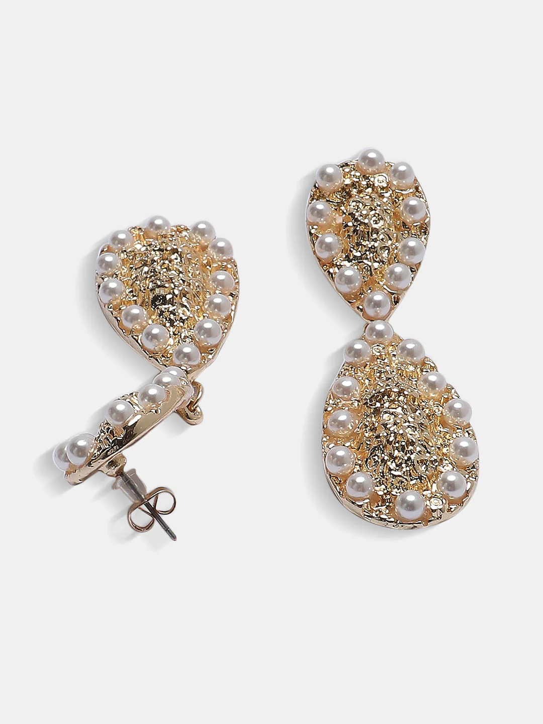 Golden Teardrop Pearl Drop Earrings - Image 4