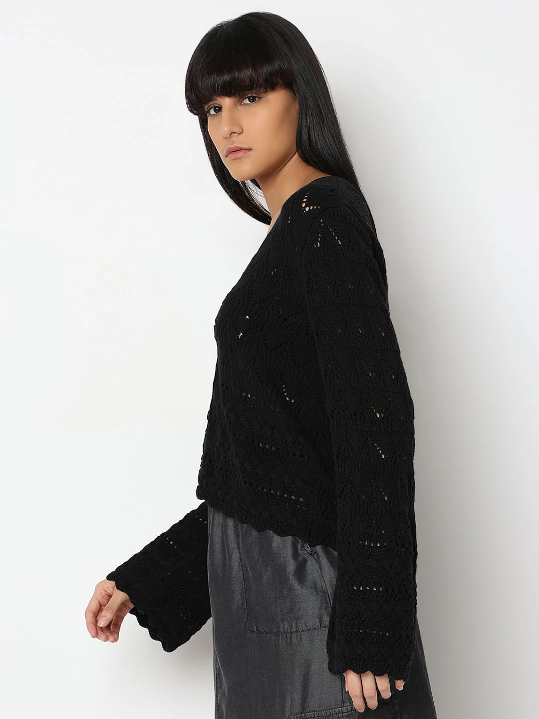 Black Pointelle Cardigan - Image 3