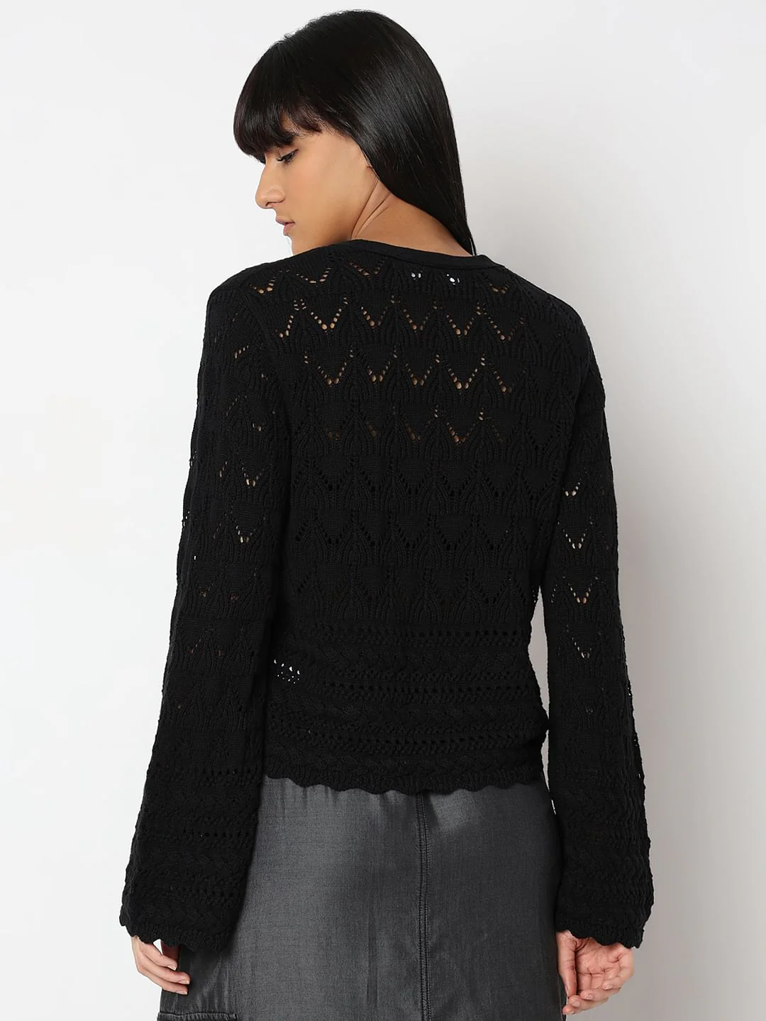 Black Pointelle Cardigan - Image 4