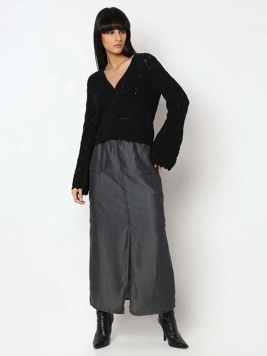 Black Pointelle Cardigan - Image 5