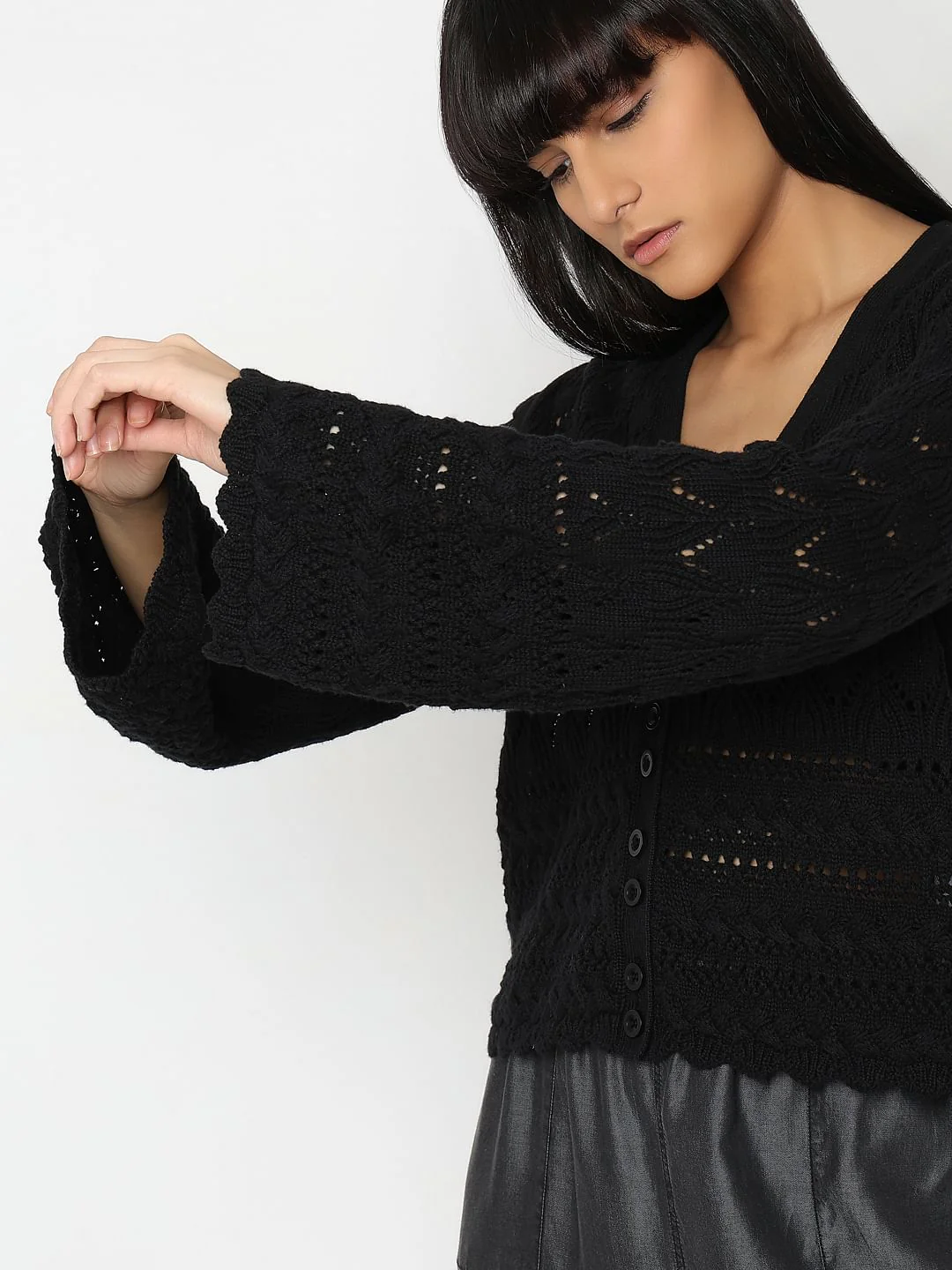 Black Pointelle Cardigan - Image 6