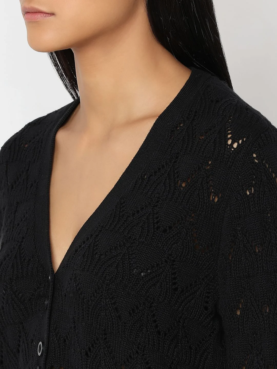 Black Pointelle Cardigan - Image 8