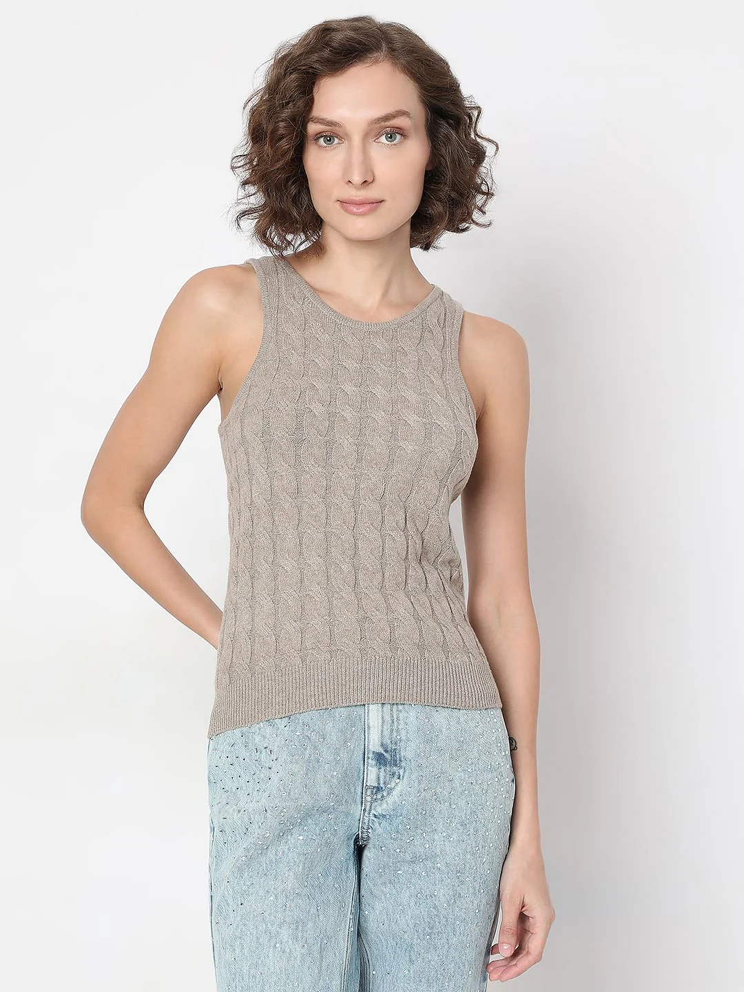 Beige Recycled Polyester Tank Top - Image 2