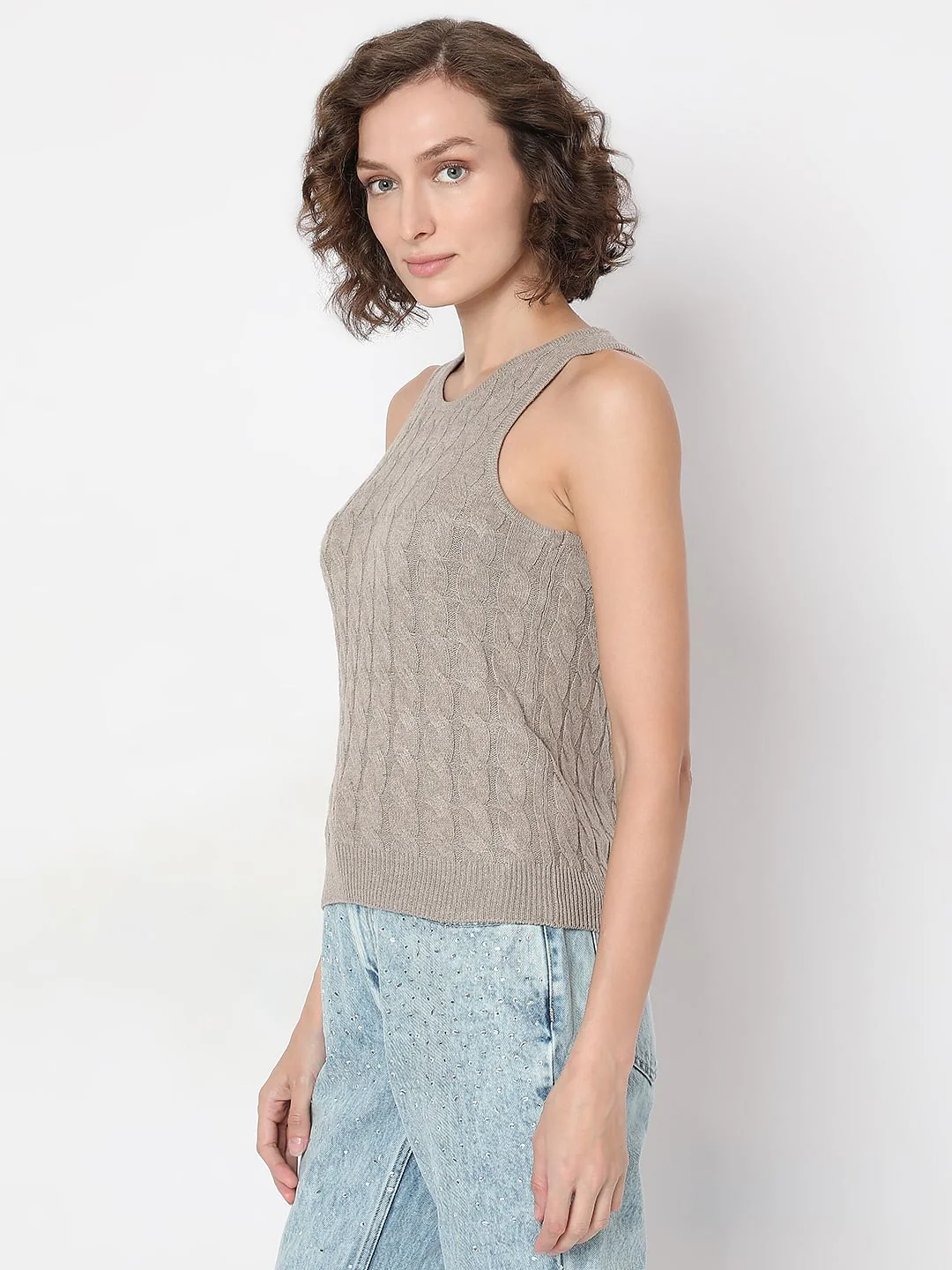 Beige Recycled Polyester Tank Top - Image 3