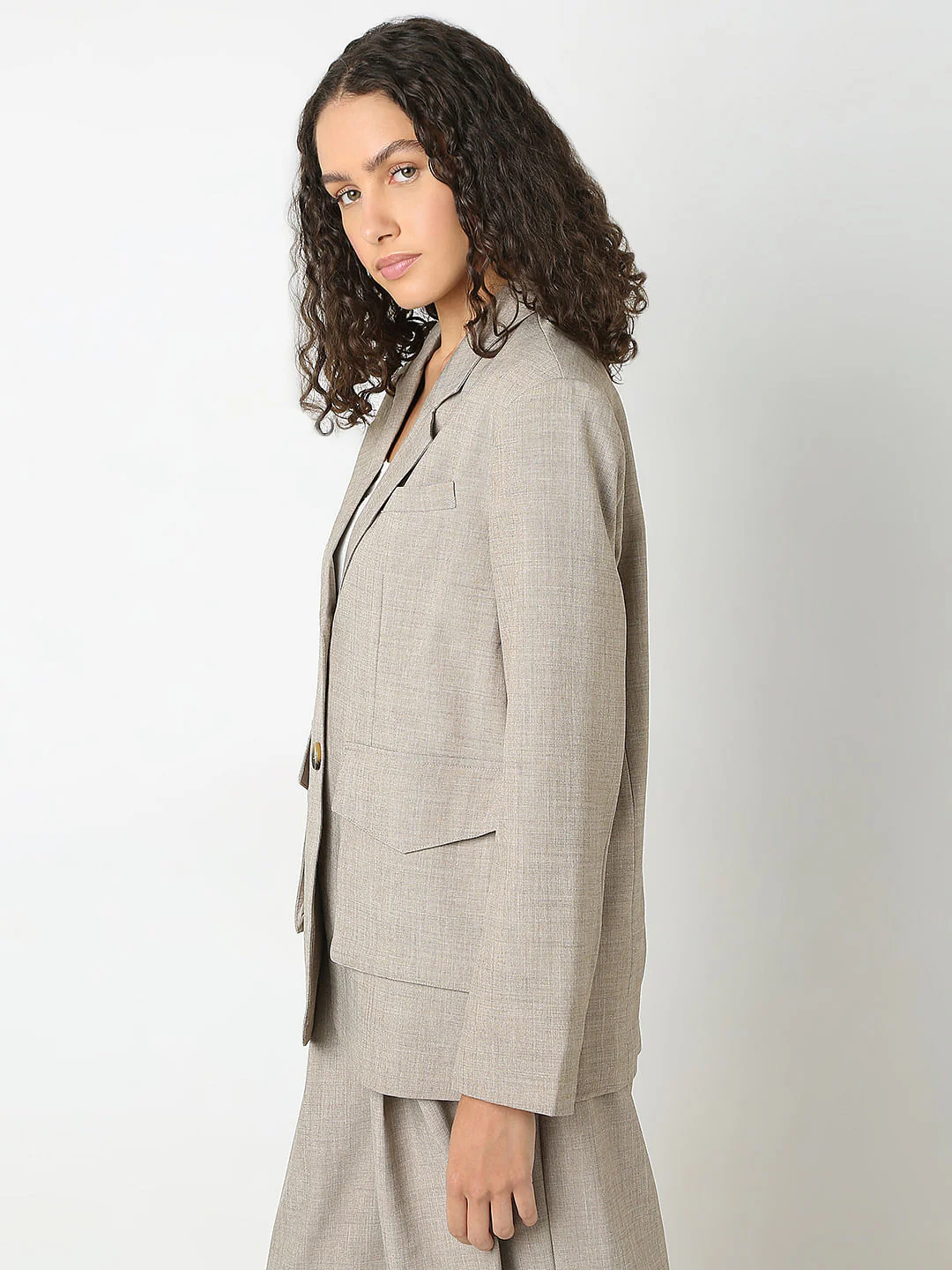 Taupe Grey Co-Ord Set Blazer - Image 3