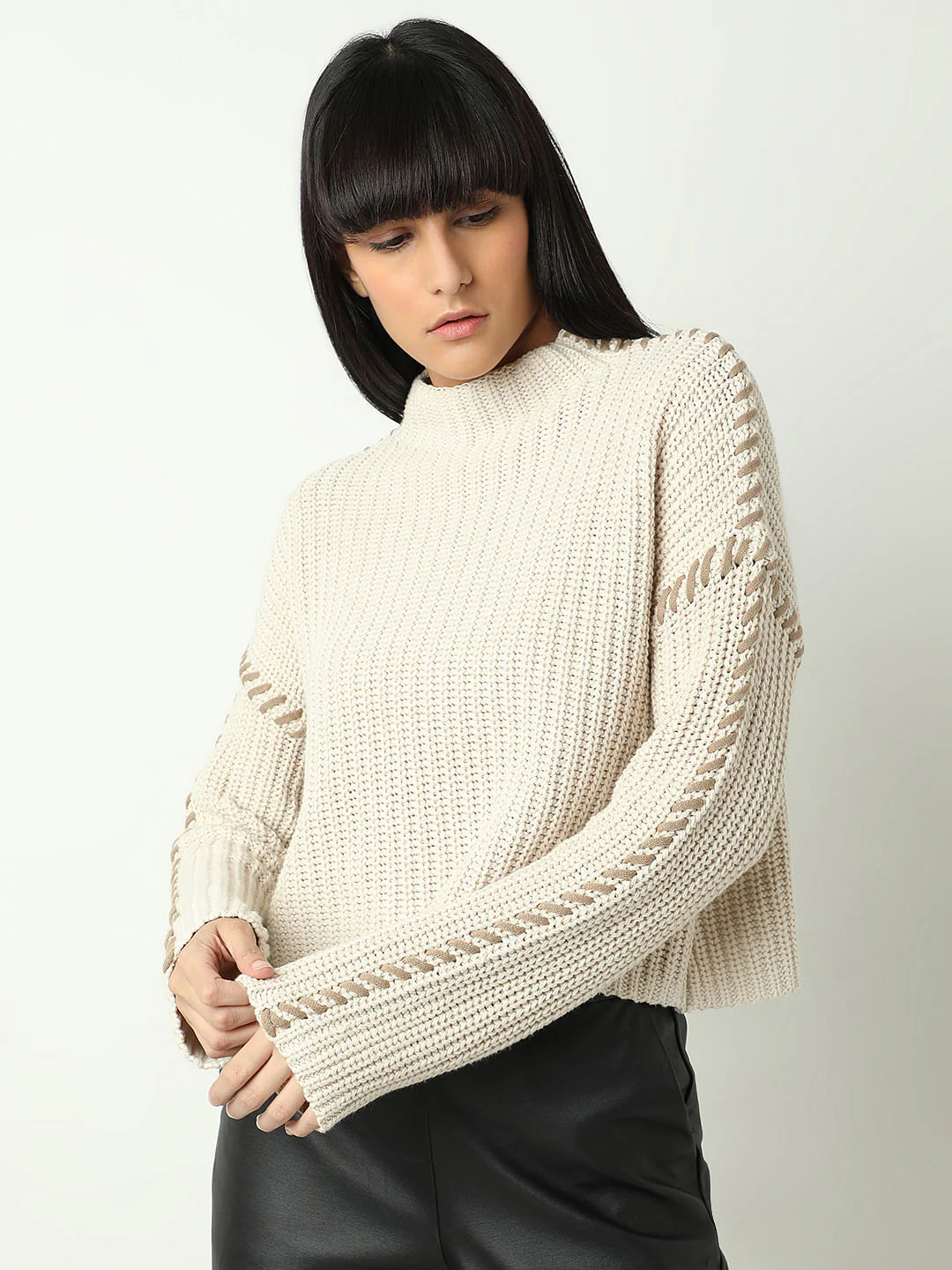 White Funnel Neck Pullover - Image 2