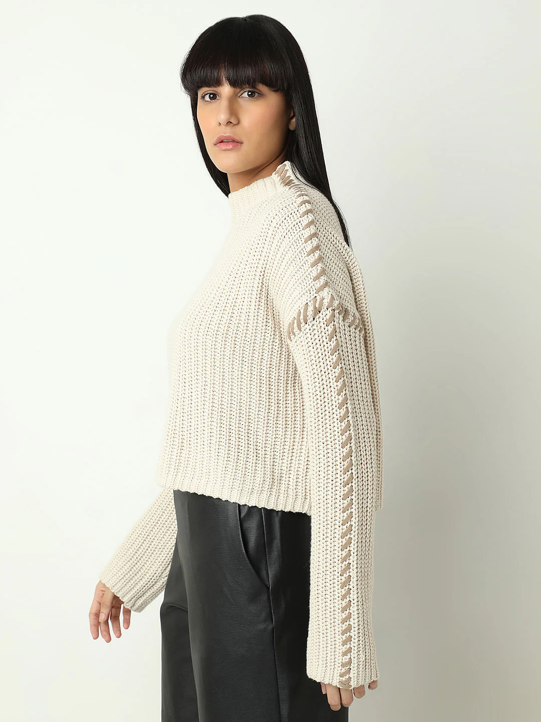 White Funnel Neck Pullover - Image 3