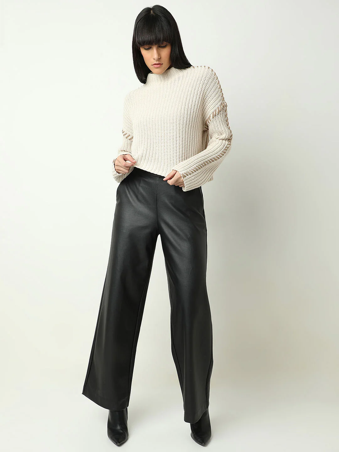 White Funnel Neck Pullover - Image 5