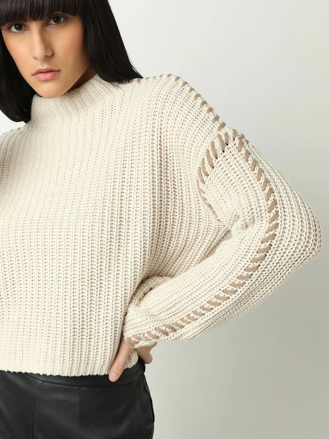 White Funnel Neck Pullover - Image 6